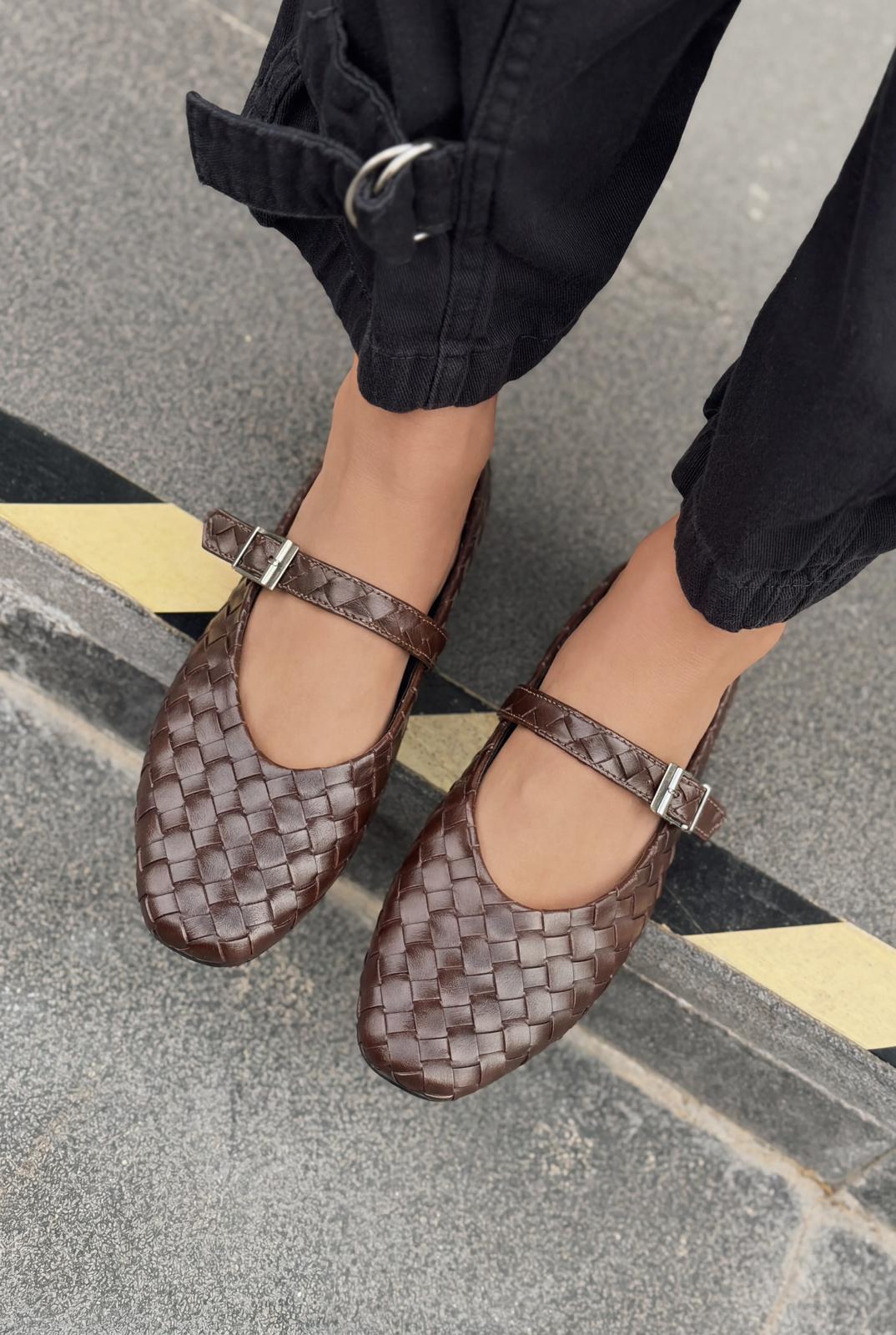 Vespera Kadın Babet Acıkahve Mat Deri - ILOVESHOES