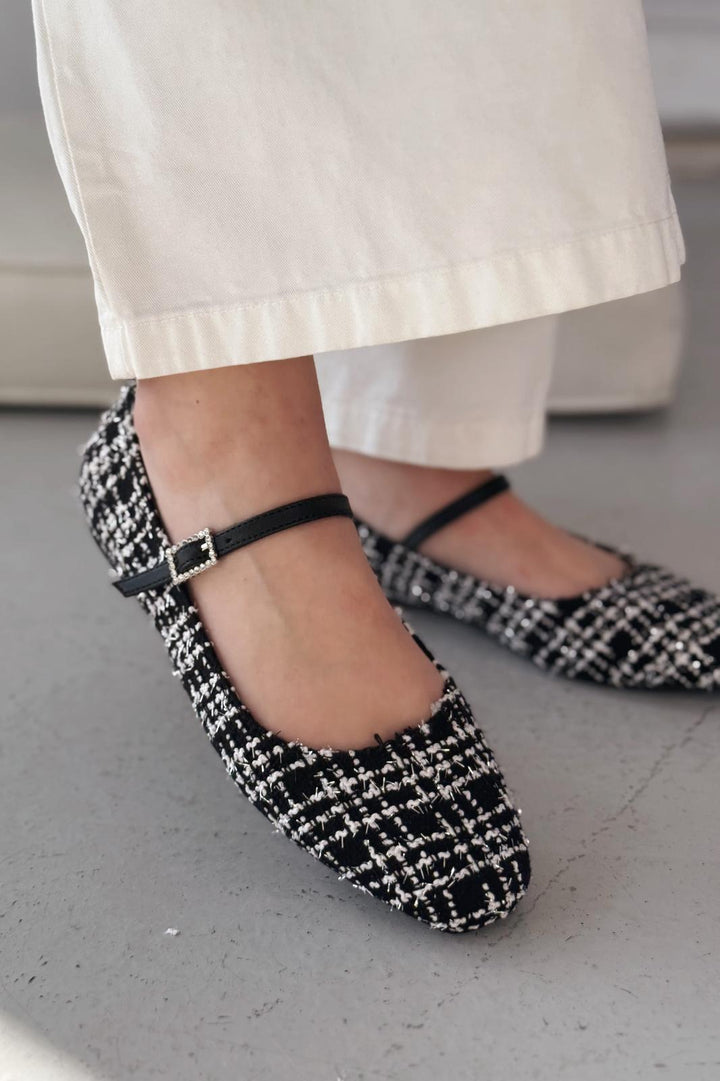 Edwons Tüvit Desenli Kadın Babet Siyah - ILOVESHOES
