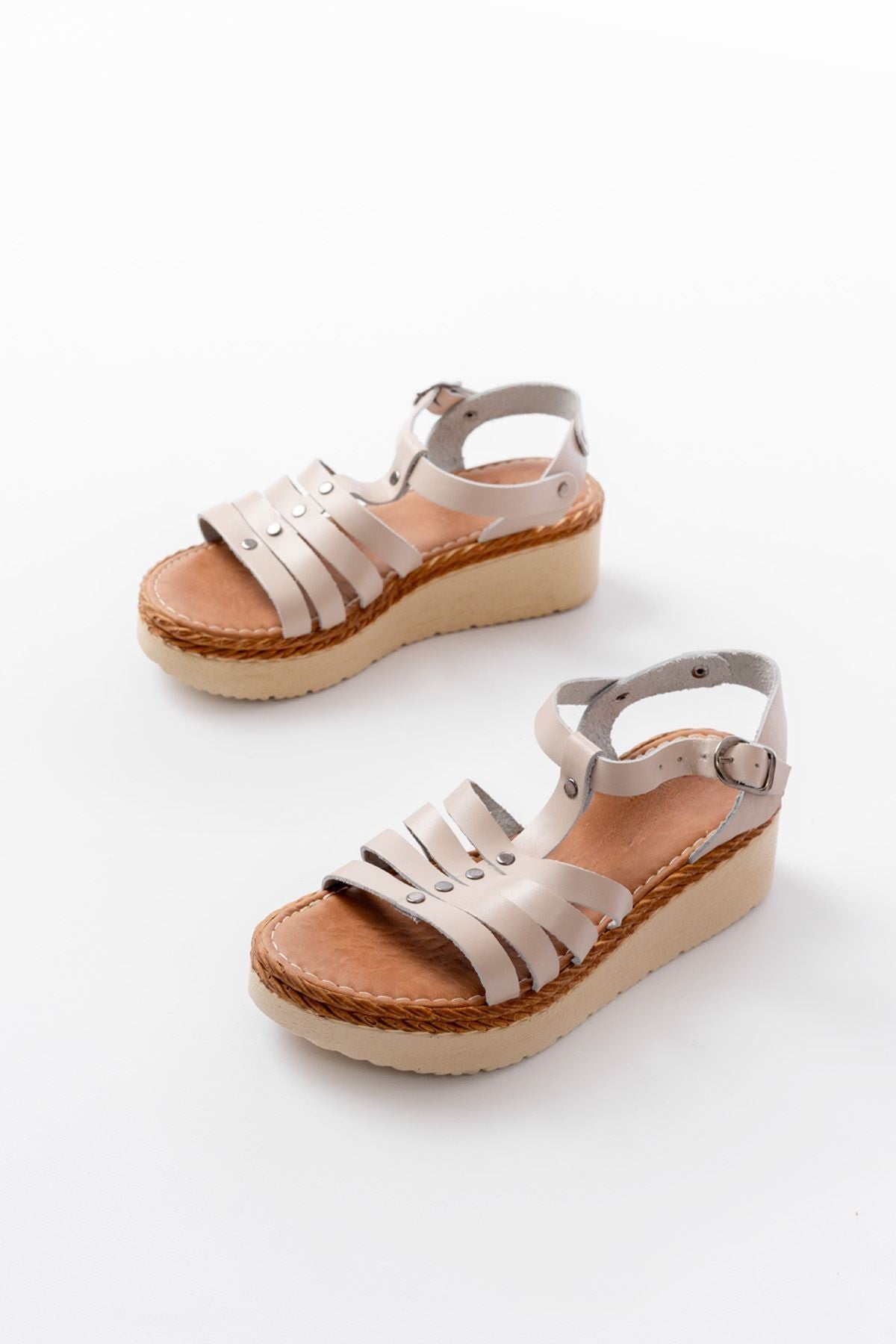 Paliva Hakiki Deri Bej Kadın Sandalet - ILOVESHOES