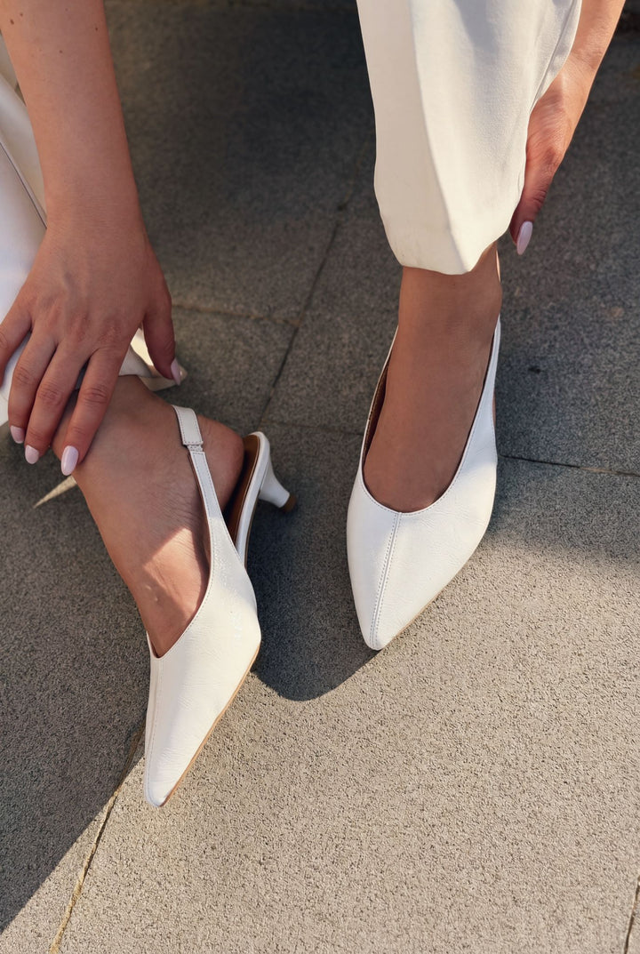 Selor Hakiki Deri Beyaz Mat Deri Kadın Stiletto - ILOVESHOES