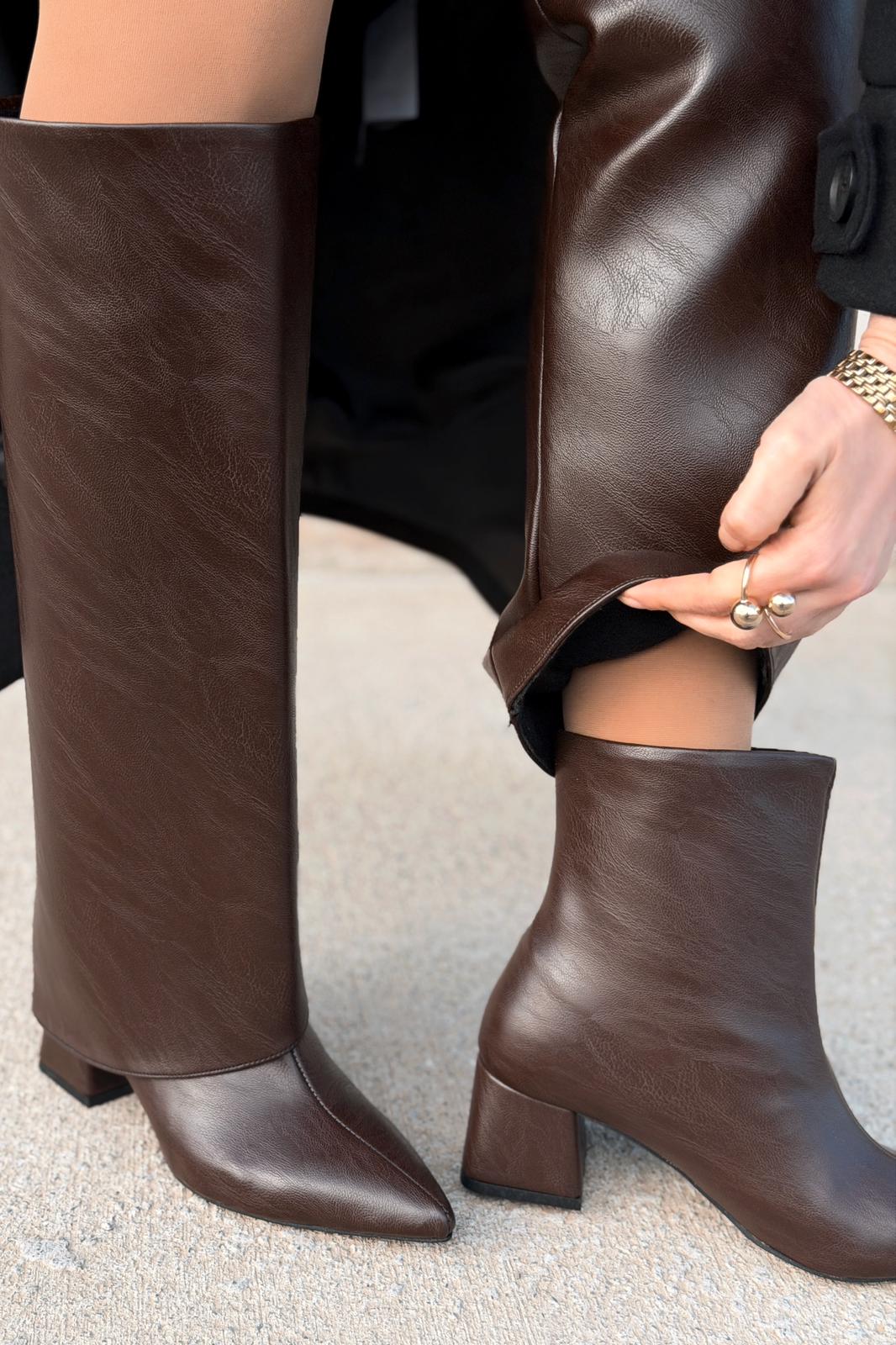 Axen Kadın Kadın Tak - Çıkar Bot - Çizme Acıkahve Mat Deri - ILOVESHOES