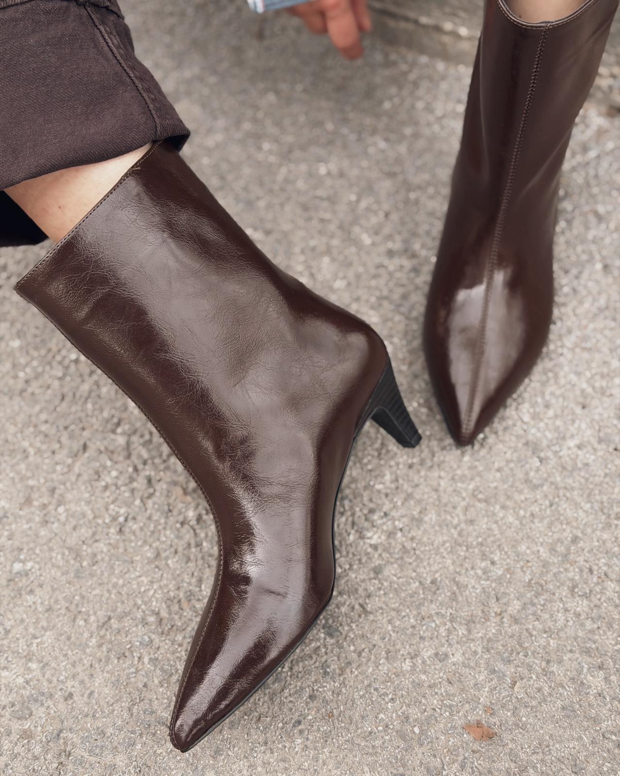 Silvar Kadın Topuklu Bot Acıkahve Kırışık Rugan - ILOVESHOES