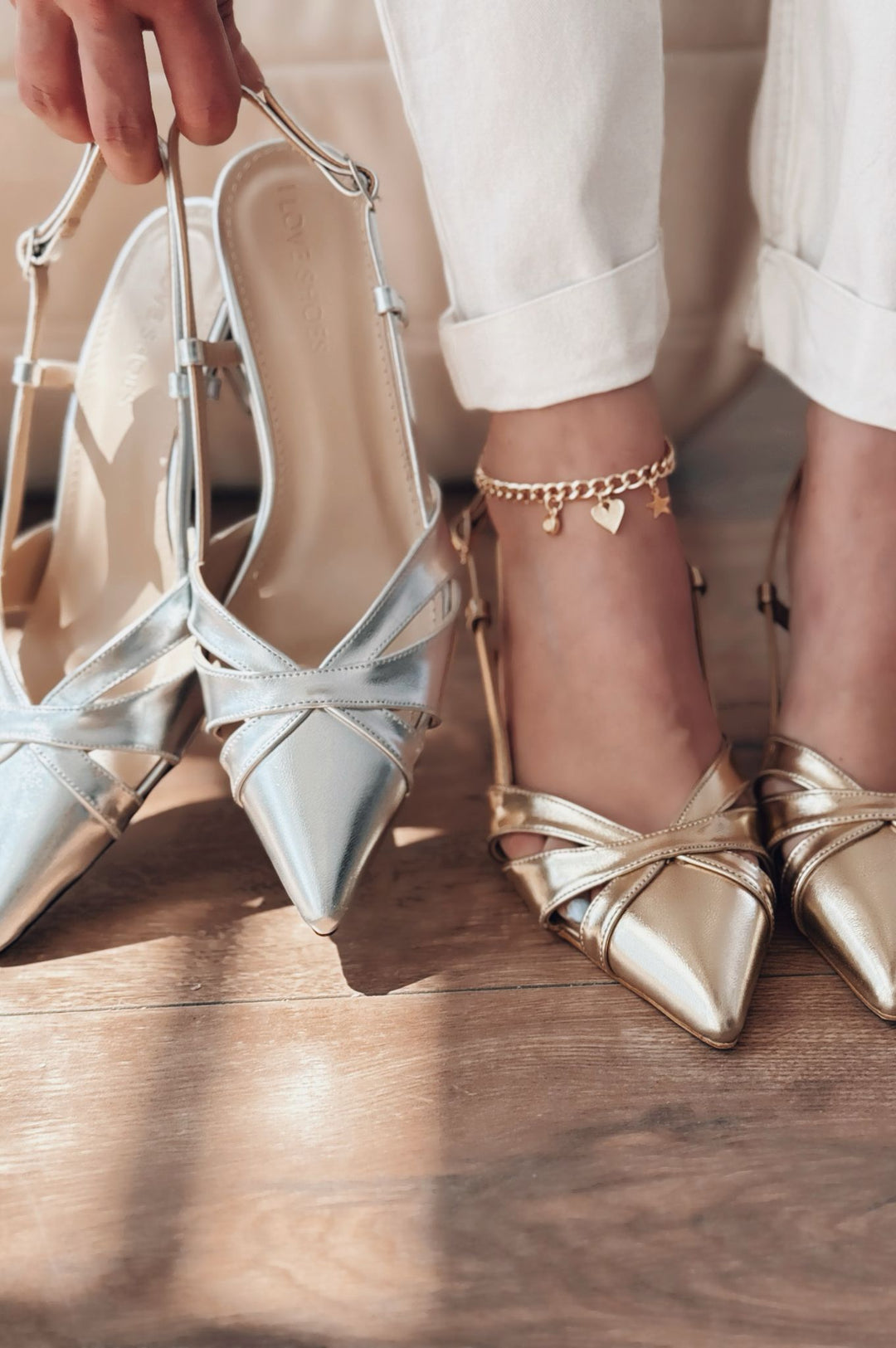 Peraps Parlak Deri Yüksek Topuklu Stiletto Gold - ILOVESHOES