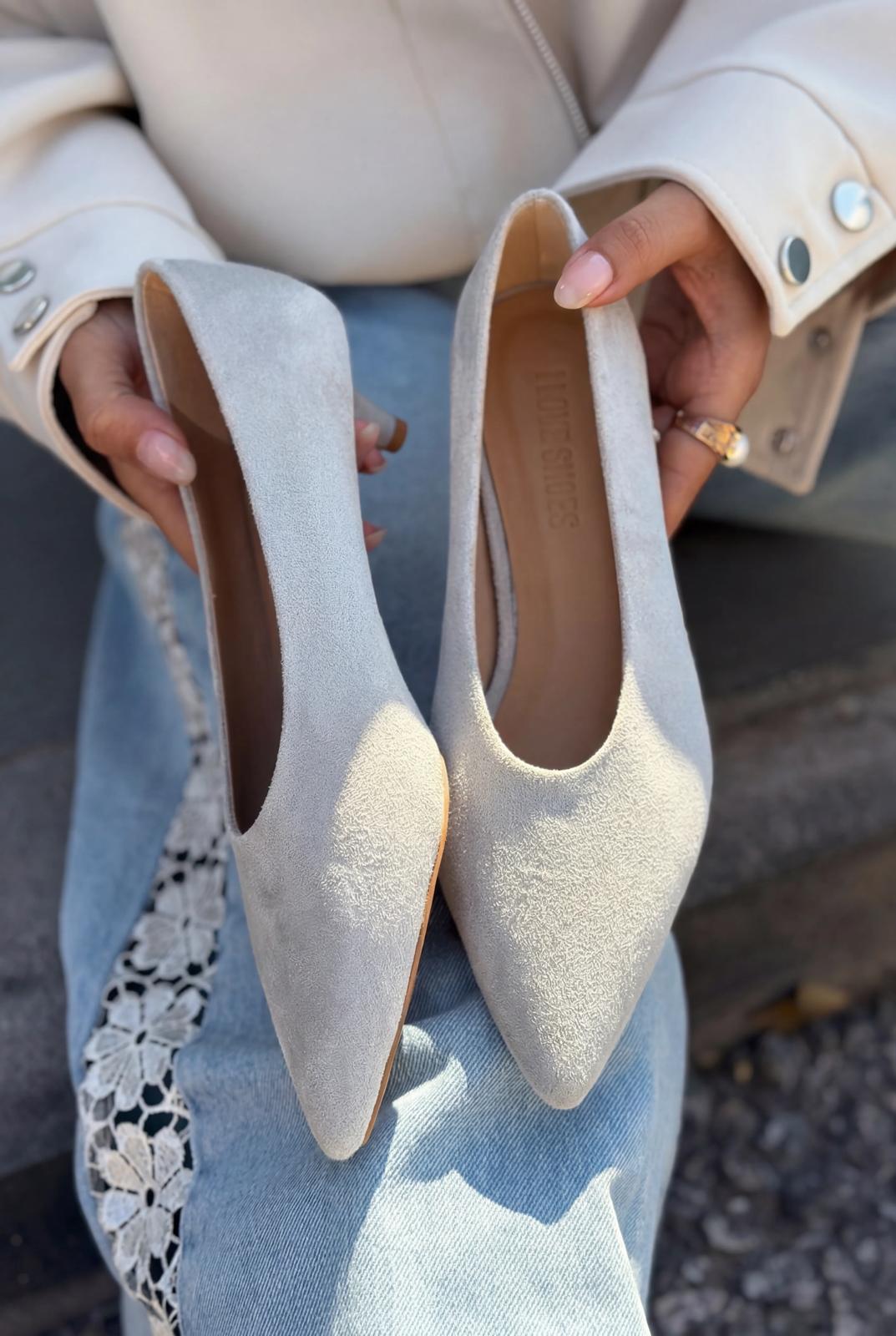 Seranis Hakiki Deri Stiletto Gri Süet - ILOVESHOES