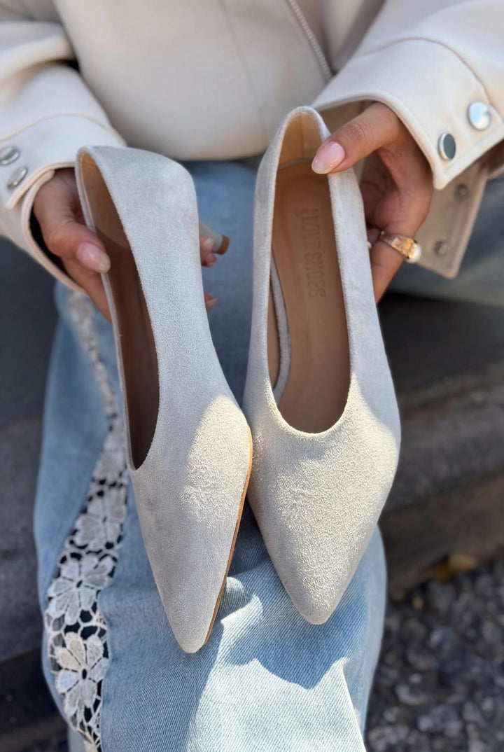 Seranis Hakiki Deri Stiletto Gri Süet - ILOVESHOES