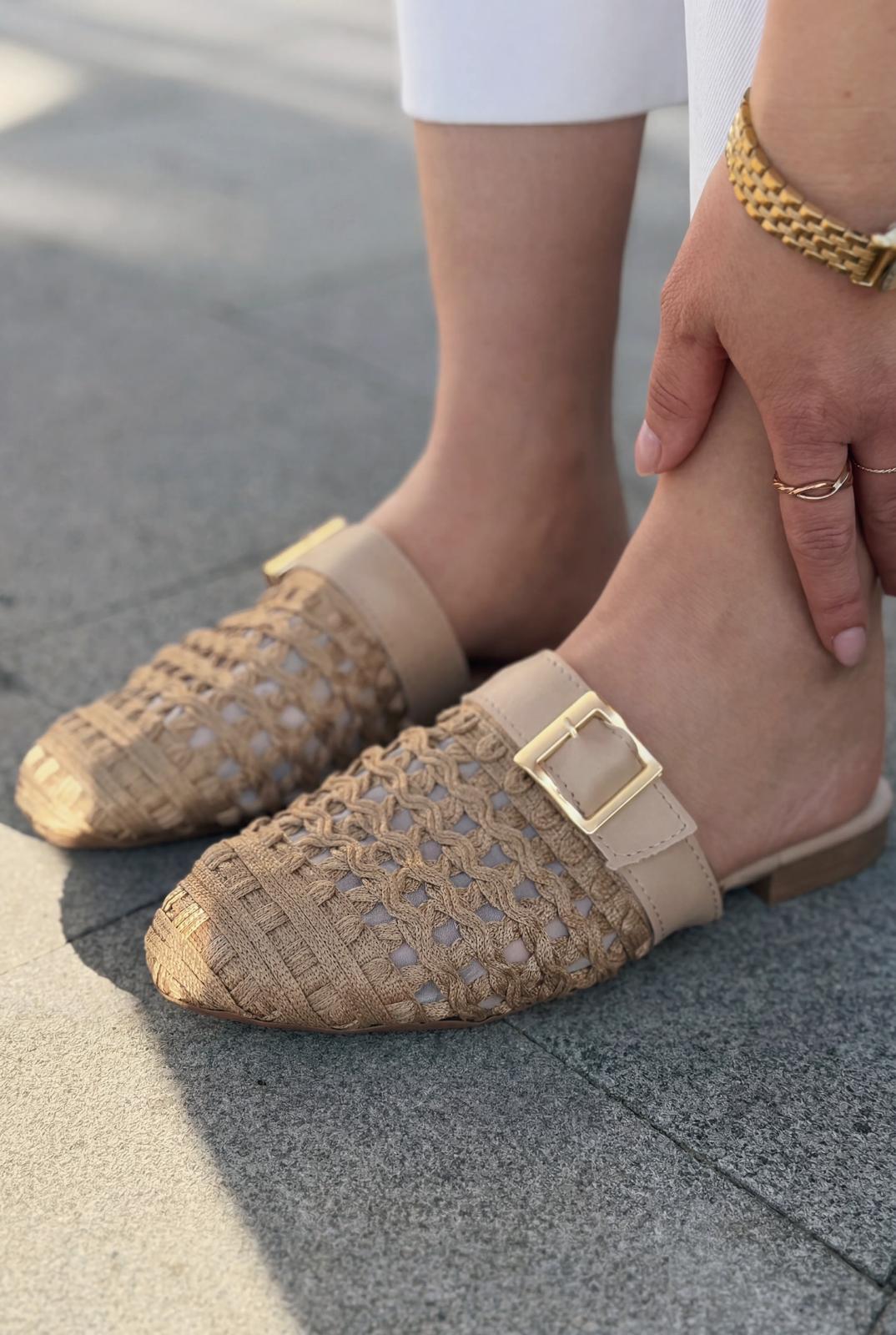 Bravon Kadın Terlik Bej Mat Deri - ILOVESHOES