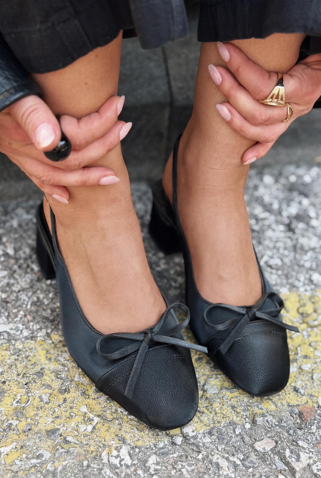 Rivka Mary Jane Topuklu Ayakkabı Siyah Saten - ILOVESHOES