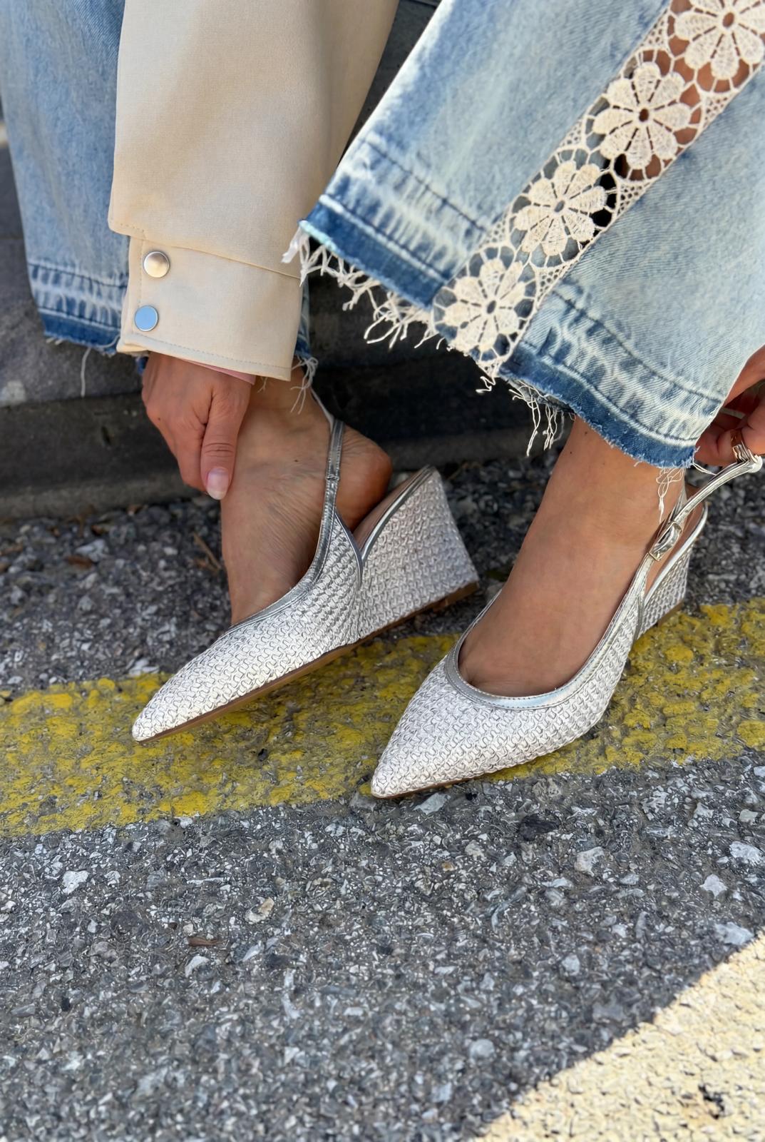 Solthera Gümüş Kadın Dolgu Topuklu Stiletto - ILOVESHOES