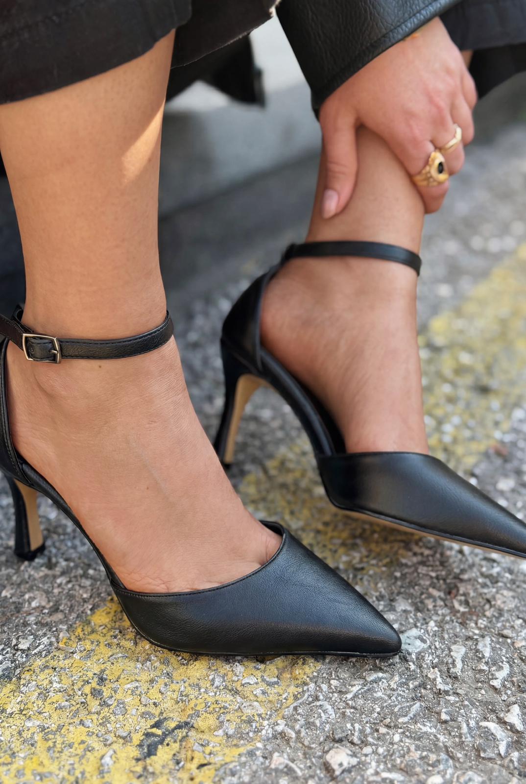 Selaris Stiletto Siyah Mat Deri - ILOVESHOES