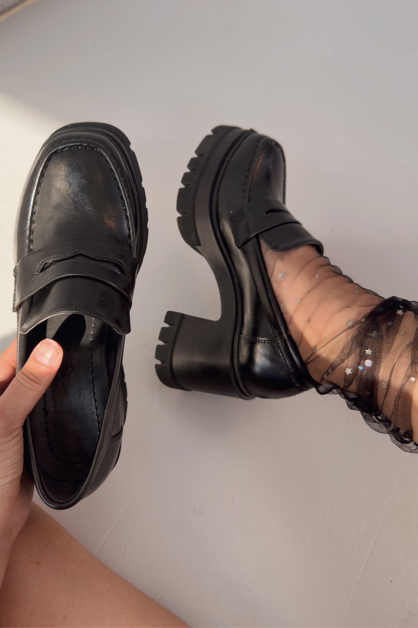 Passeta Kalın Taban Topuklu Kadın Loafer Siyah Mat Rugan - ILOVESHOES