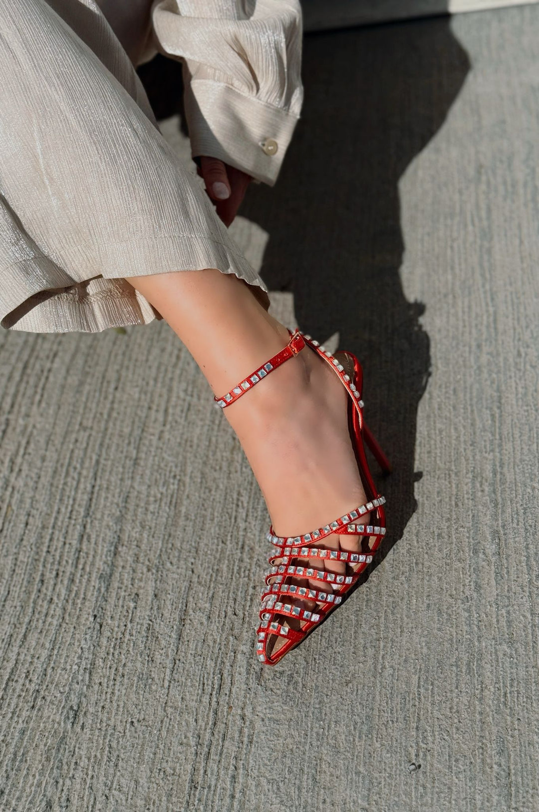 Penoria Mat Kırmızı Bant Detaylı Stiletto - ILOVESHOES