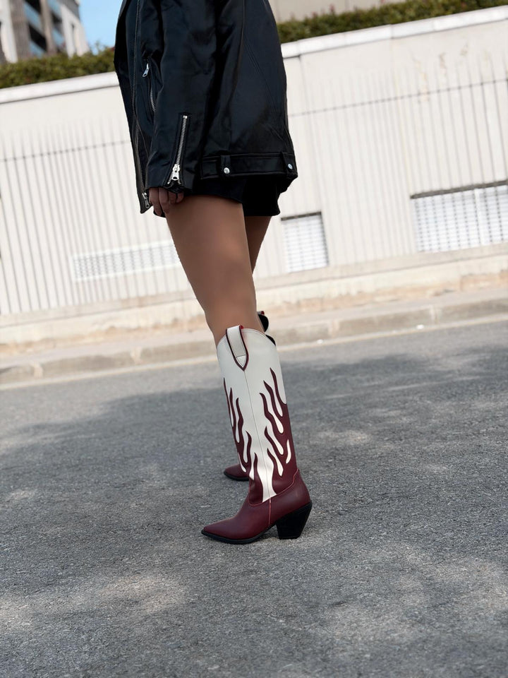 Uldra Kadın Kovboy Çizme Bordo Mat Deri - ILOVESHOES