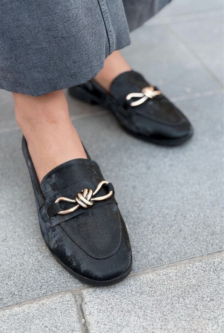 Kastora Kadın Loafer Siyah Saten - ILOVESHOES