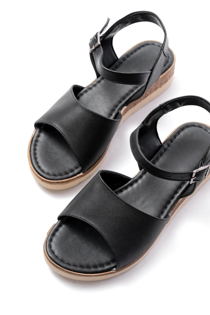 Merolin Hakiki Deri Siyah Golgu Topuklu Sandalet - ILOVESHOES