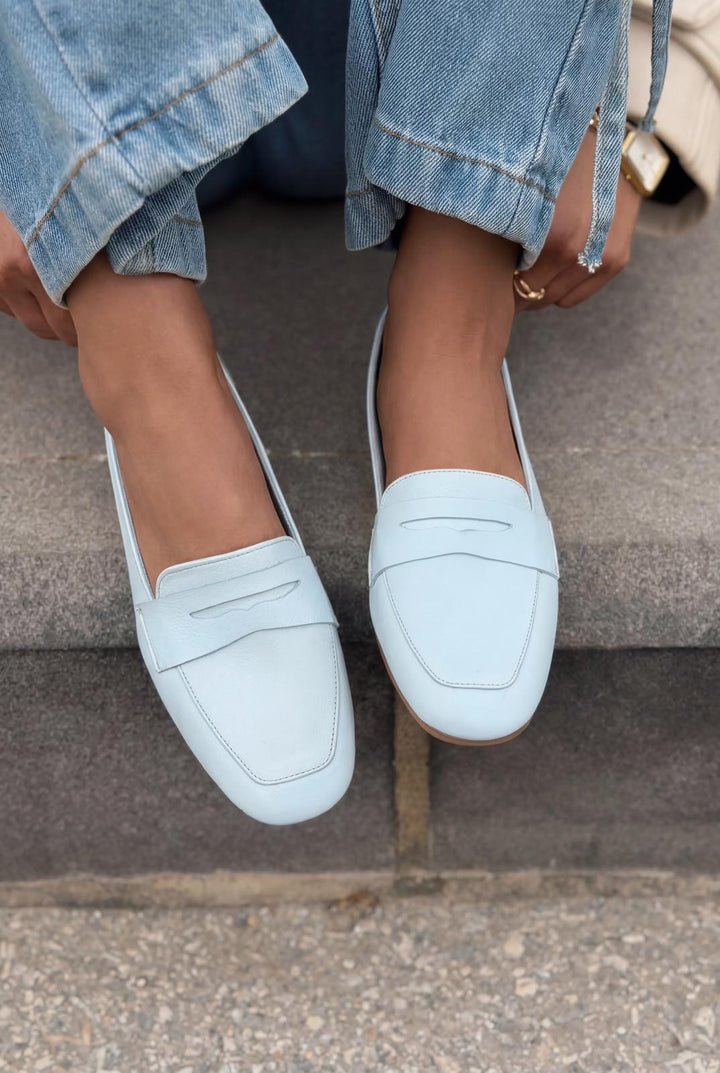 Melniel Hakiki Deri Kadın Loafer Bebek Mavisi - ILOVESHOES