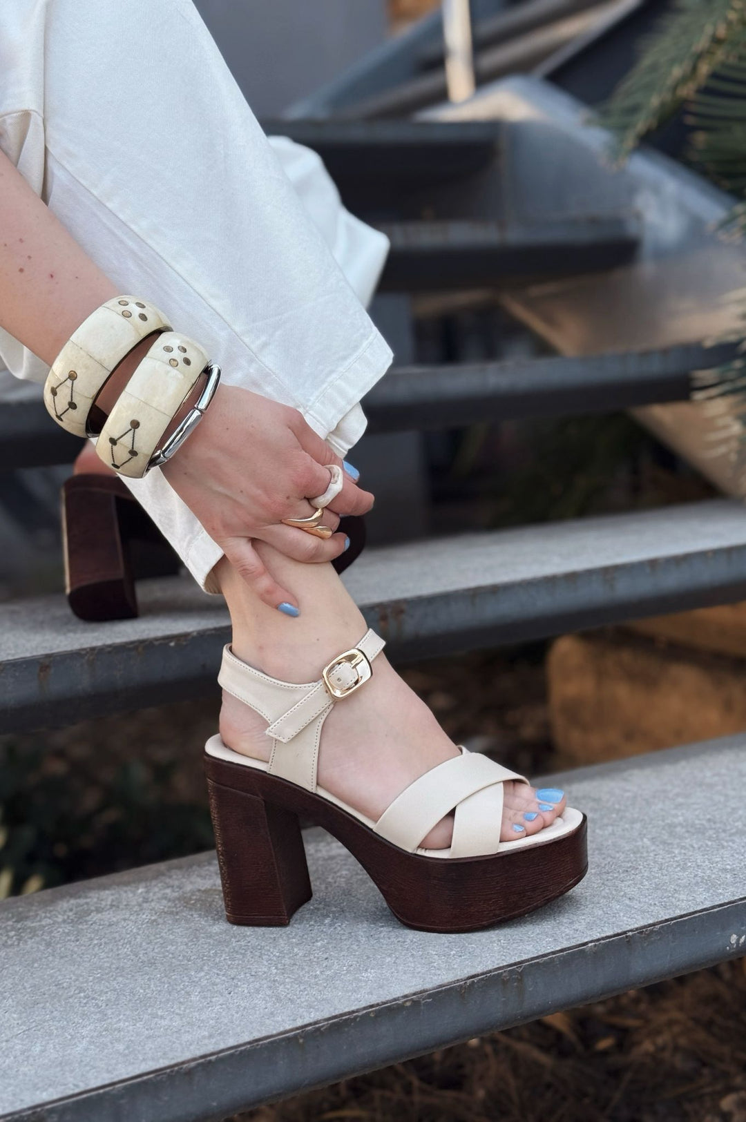 Opexda Mat Deri Bej Platform Topuklu Ayakkabı - ILOVESHOES