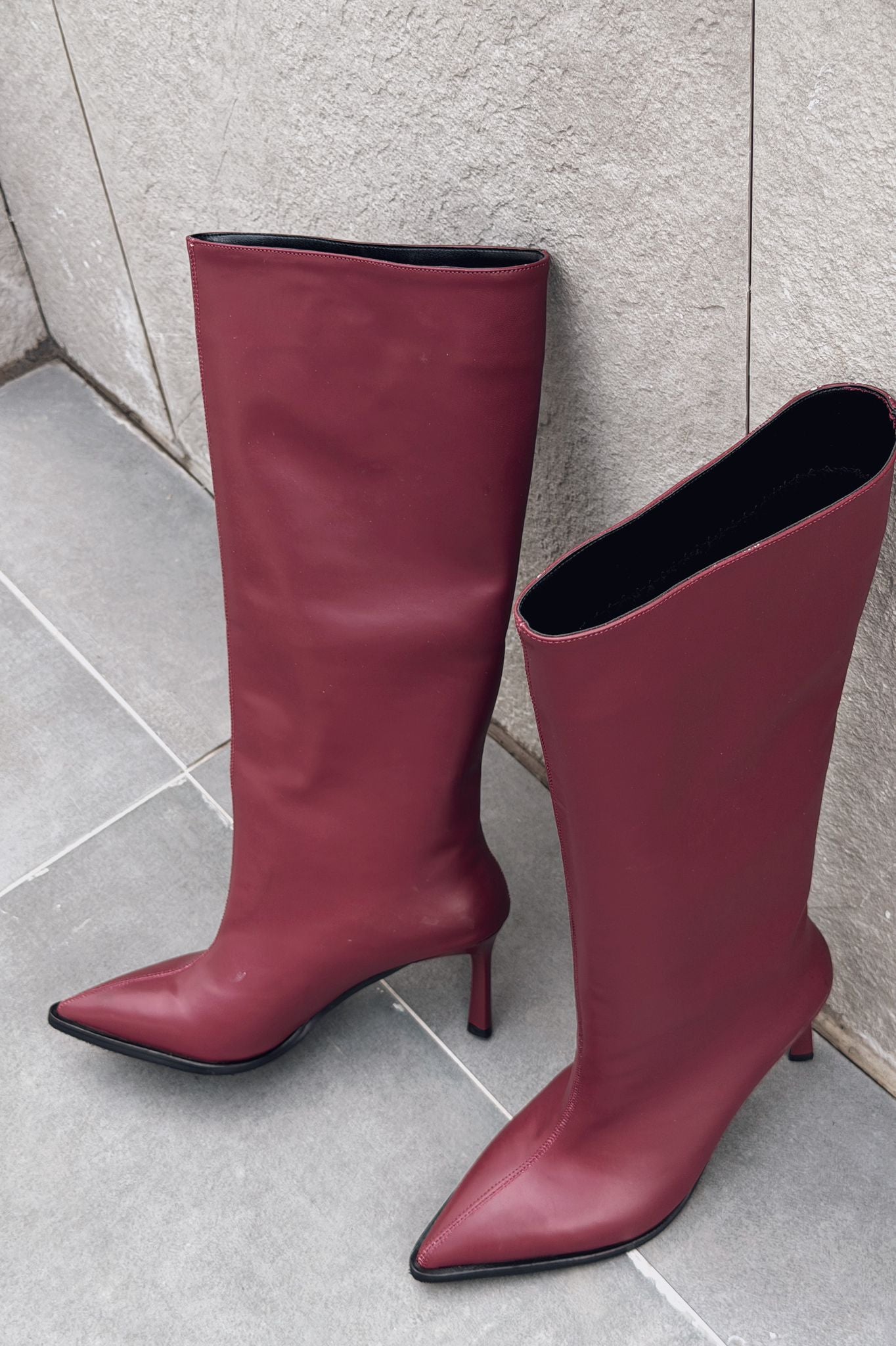 Aviren Kadın Topuklu Çizme Bordo Mat Deri - ILOVESHOES