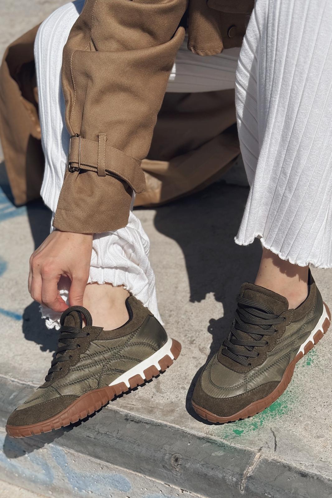 Romine Paraşüt Kumaş Haki Kadın Spor Ayakkabı - ILOVESHOES