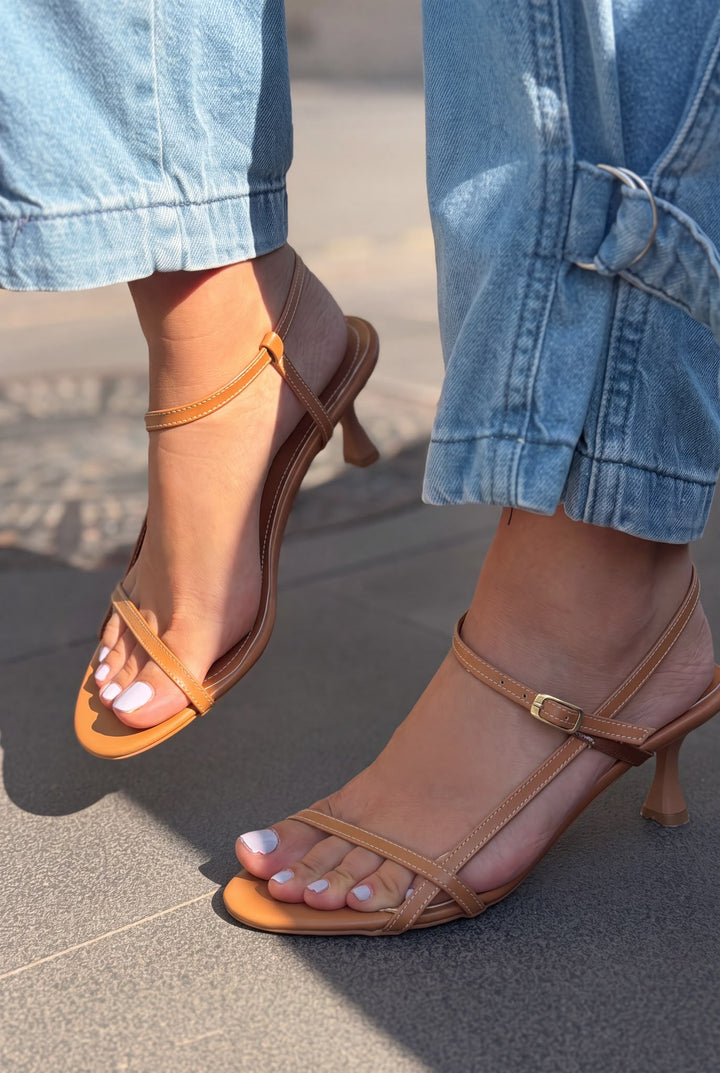 Danire Taba Mat Deri Kadın Topuklu Sandalet - ILOVESHOES