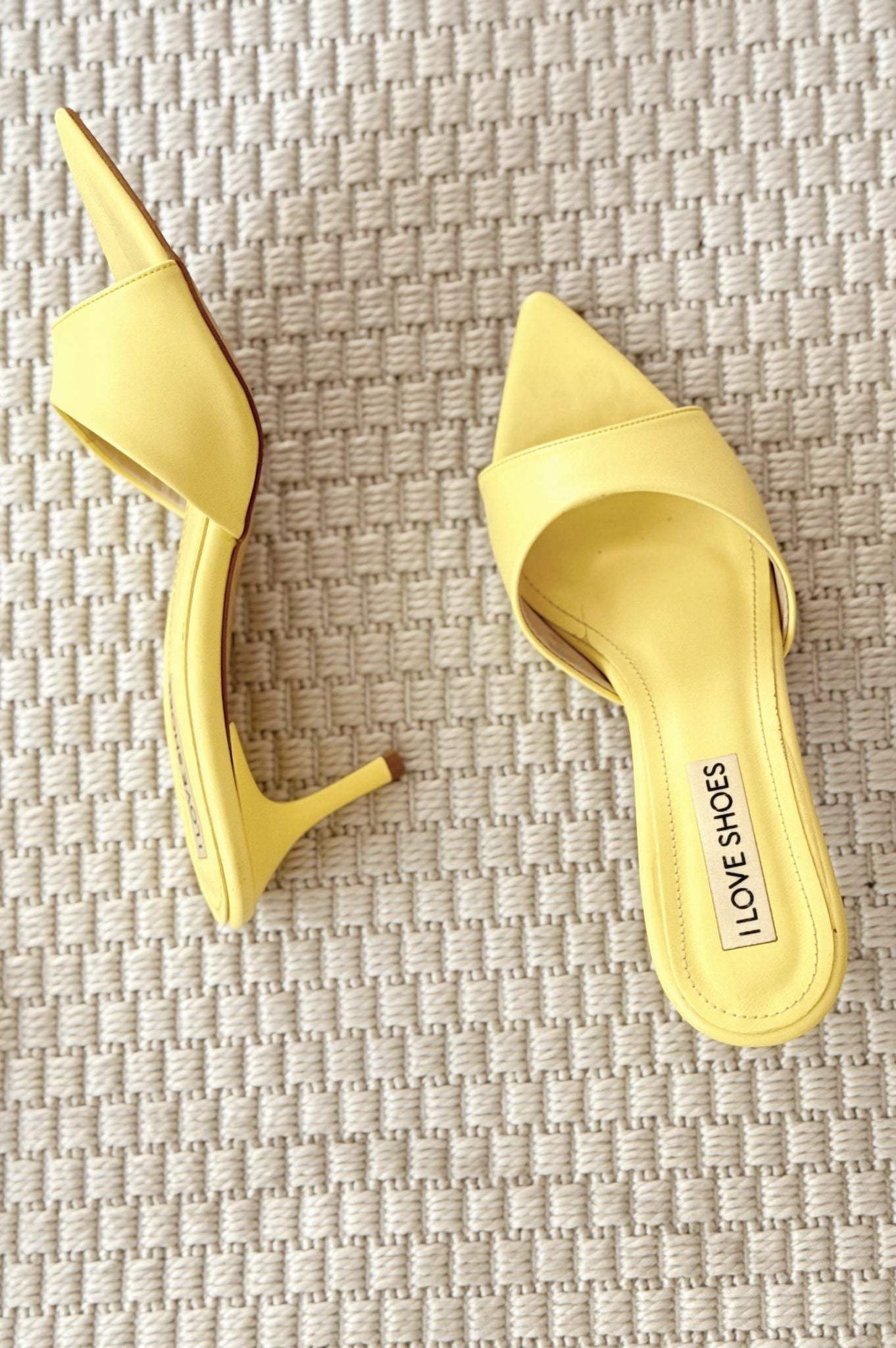 Yonspe Mat Deri İnce Topuklu Terlik Sarı - ILOVESHOES