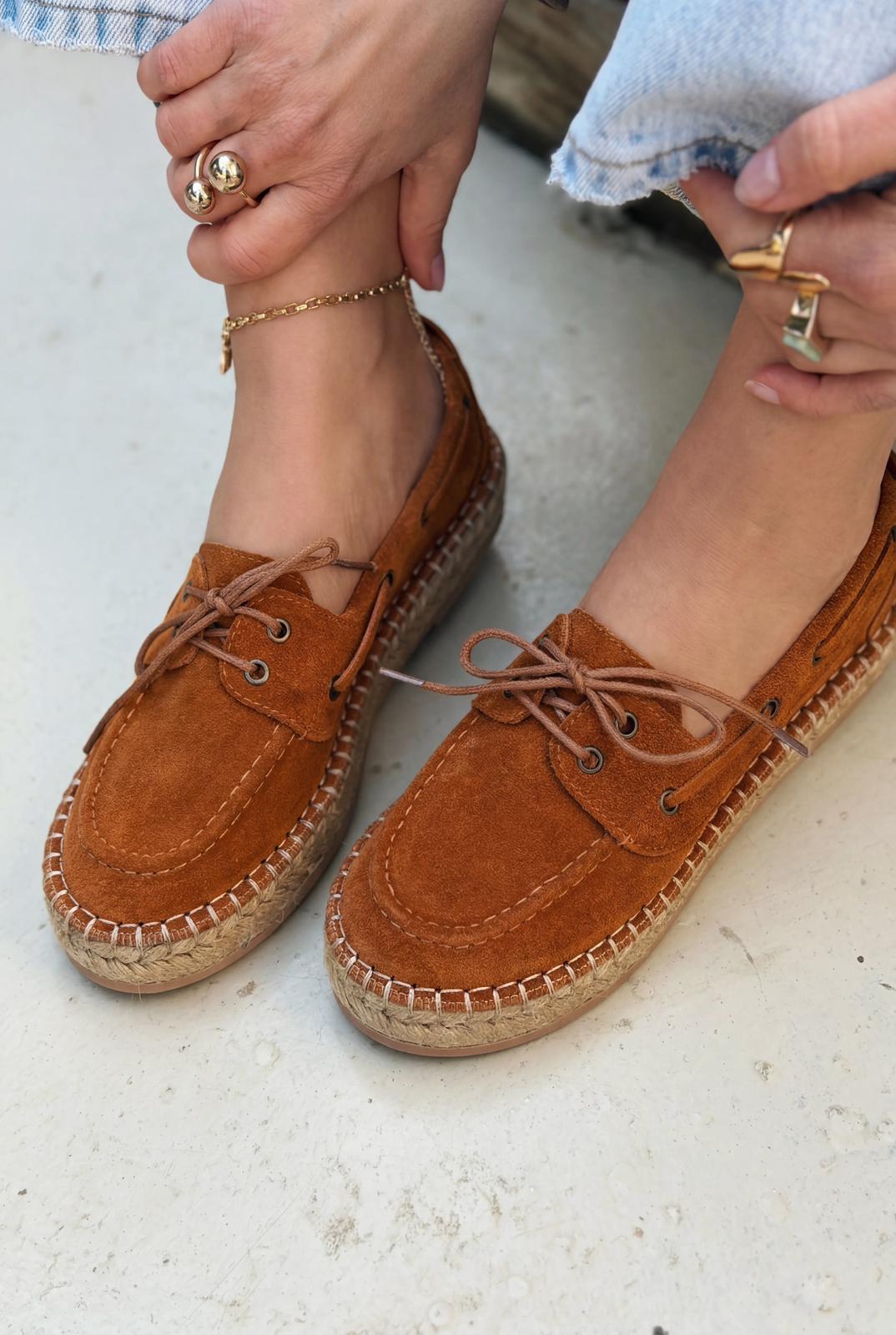 Selora Bağcıklı Espadril Taba Hakiki Süet - ILOVESHOES