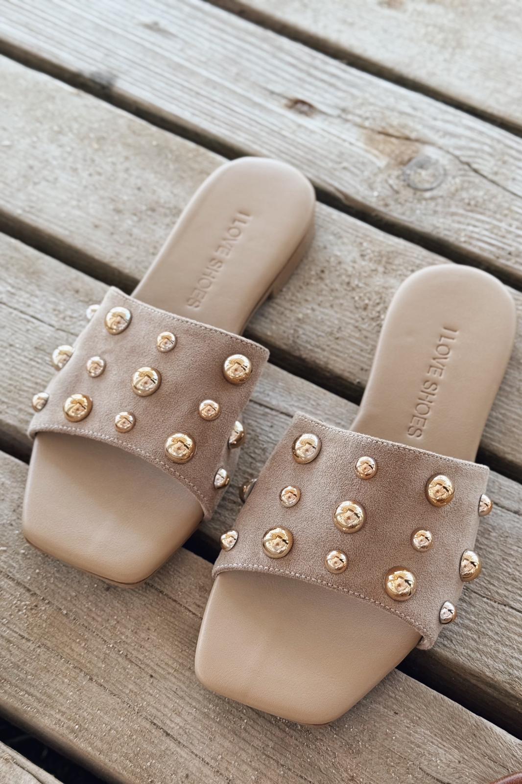 Neslor Süet Nude Troklu Kadın Terlik - ILOVESHOES