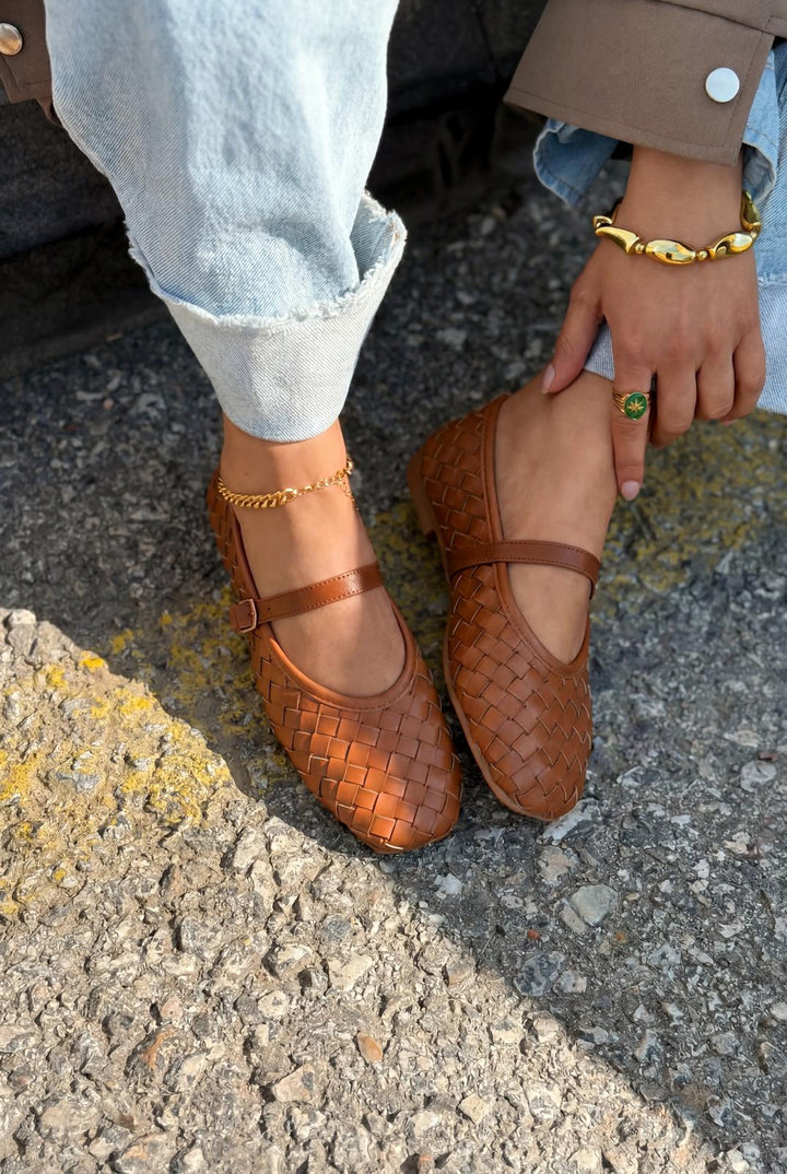 Roselle Kadın Babet Taba Parlak Deri - ILOVESHOES