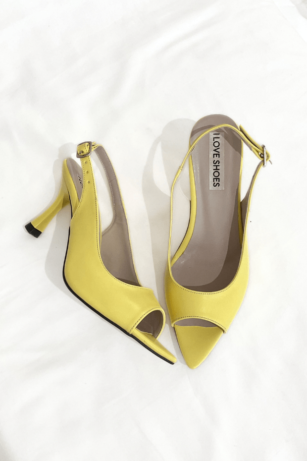 Remya Mat Deri Sarı Topuklu Ayakkabı - ILOVESHOES