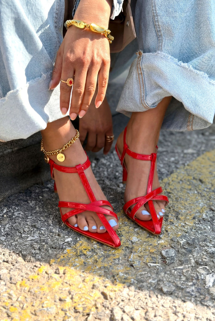 Morlen Topuklu Sandalet Kırmızı Rugan - ILOVESHOES