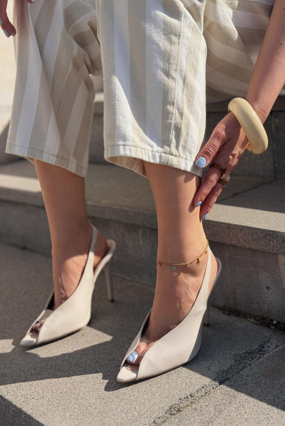 Marvello Bej Mat Deri Kadın Topuklu Sandalet - ILOVESHOES