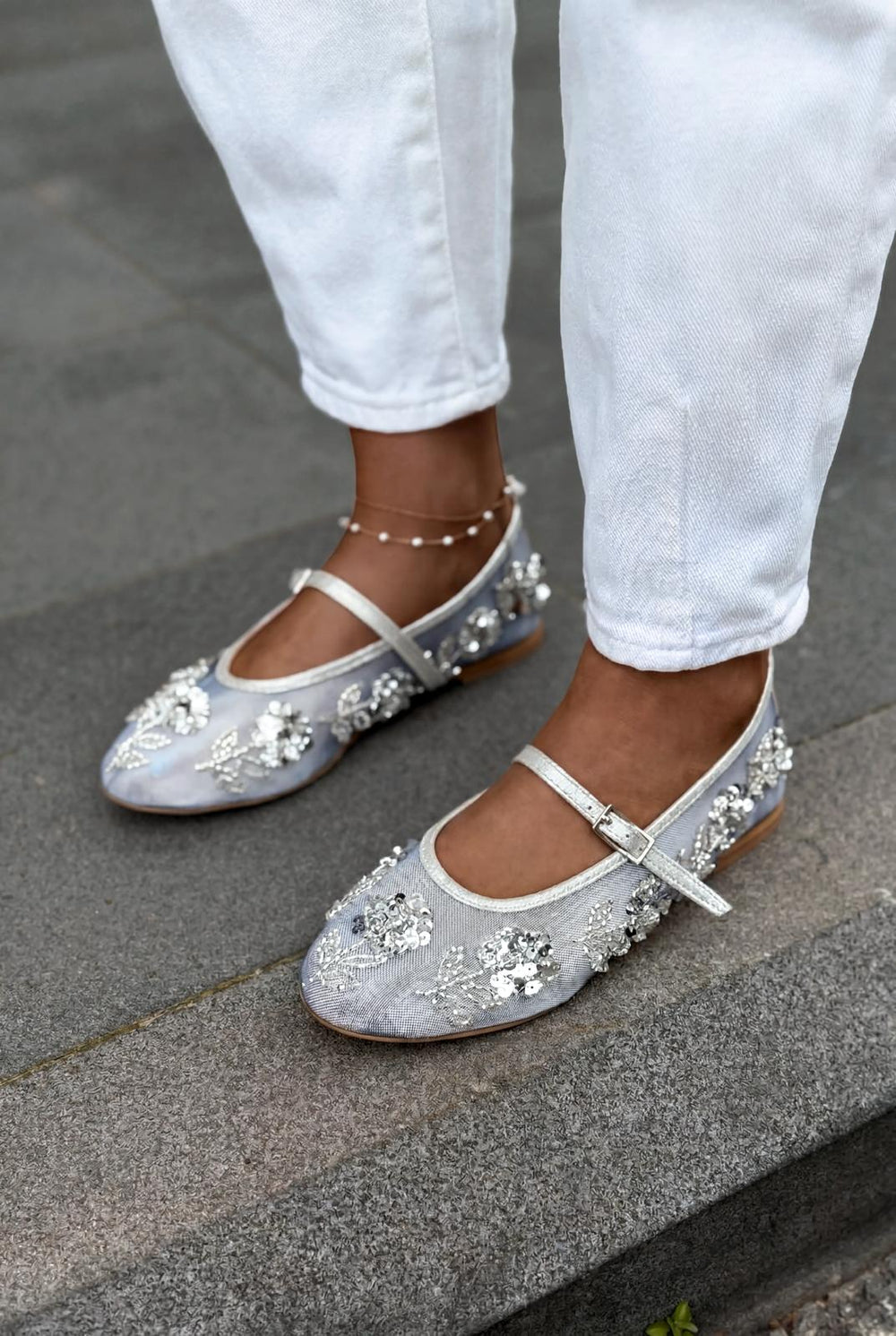Telora Kadın Babet Gümüş Nakışlı - ILOVESHOES