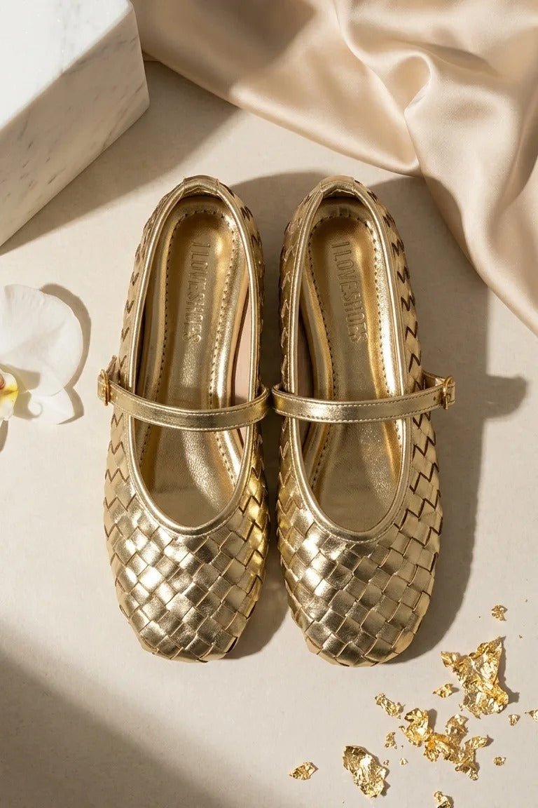 Roselle Gold Parlak Deri Kadın Babet - ILOVESHOES