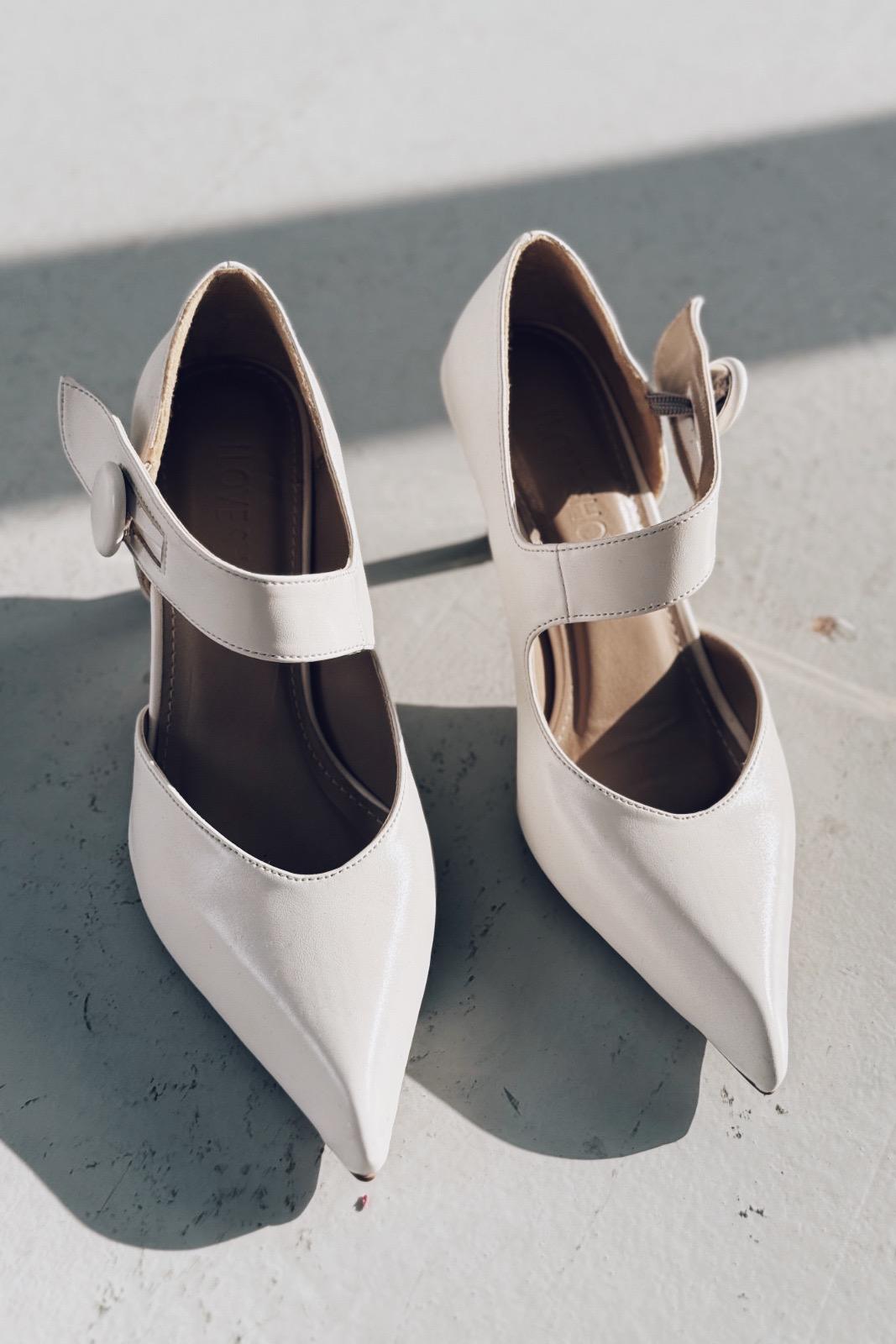 Wasord Mat Deri Düğme Detaylı Stiletto Beyaz - ILOVESHOES