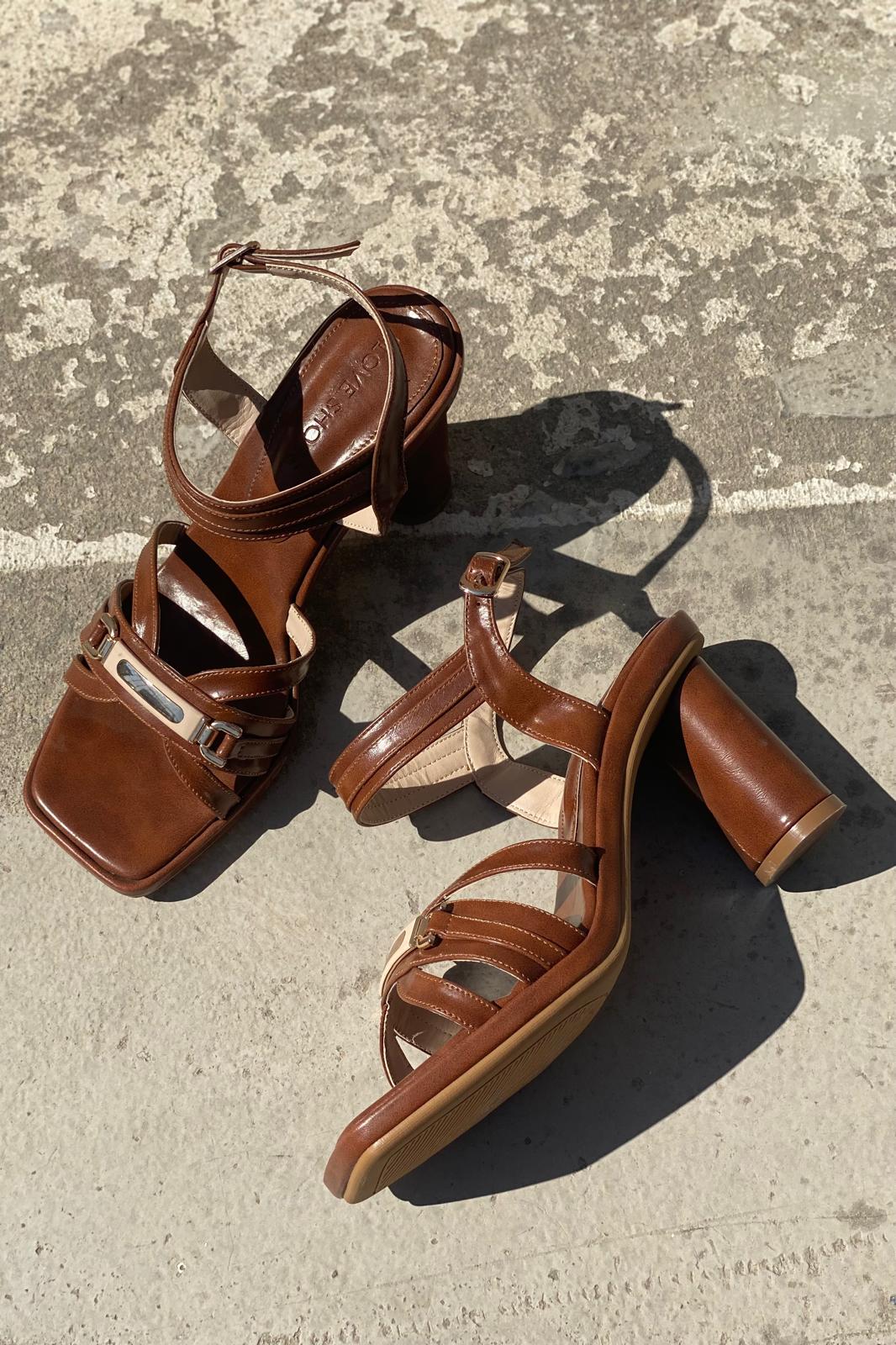 Selvira Mat Deri Taba Topuklu Ayakkabı - ILOVESHOES