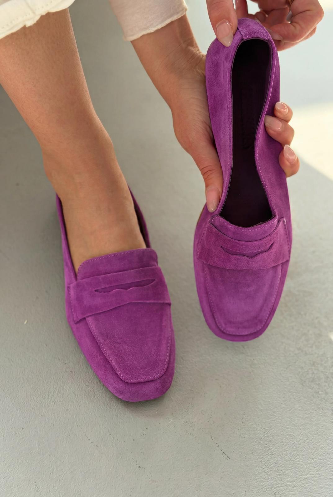 Melniel Mor Hakiki Süet Kadın Loafer - ILOVESHOES