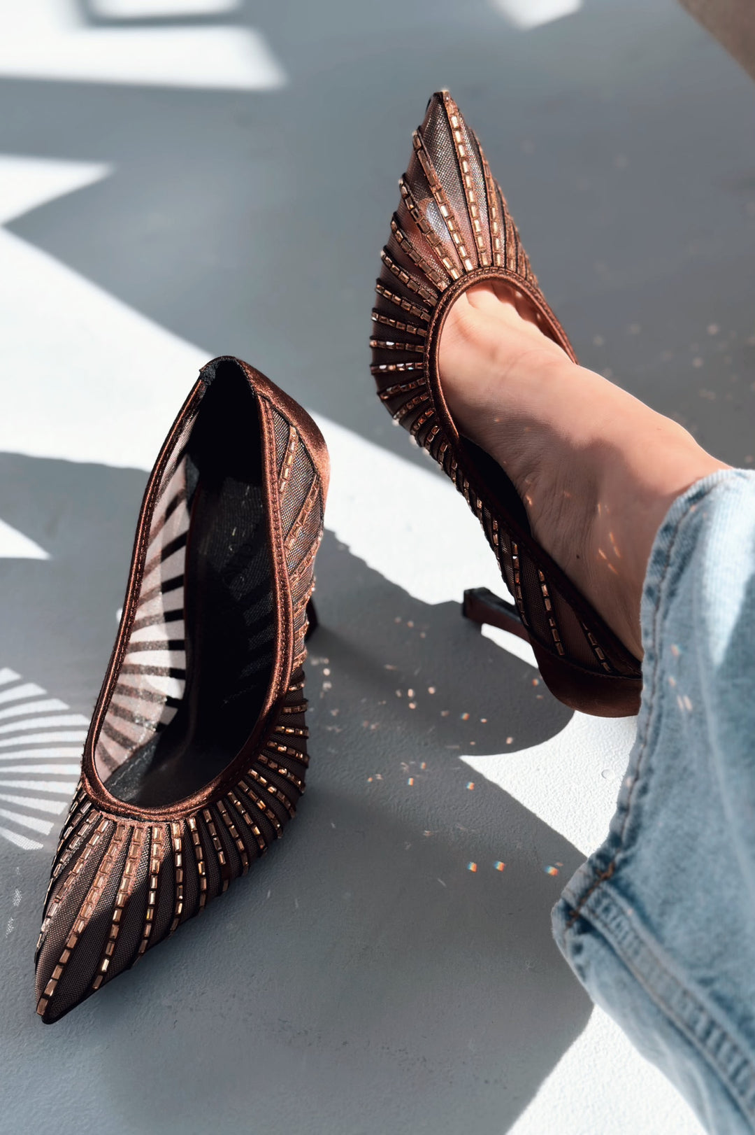 Sarnel Acı Kahve Saten Kadın Stiletto - ILOVESHOES