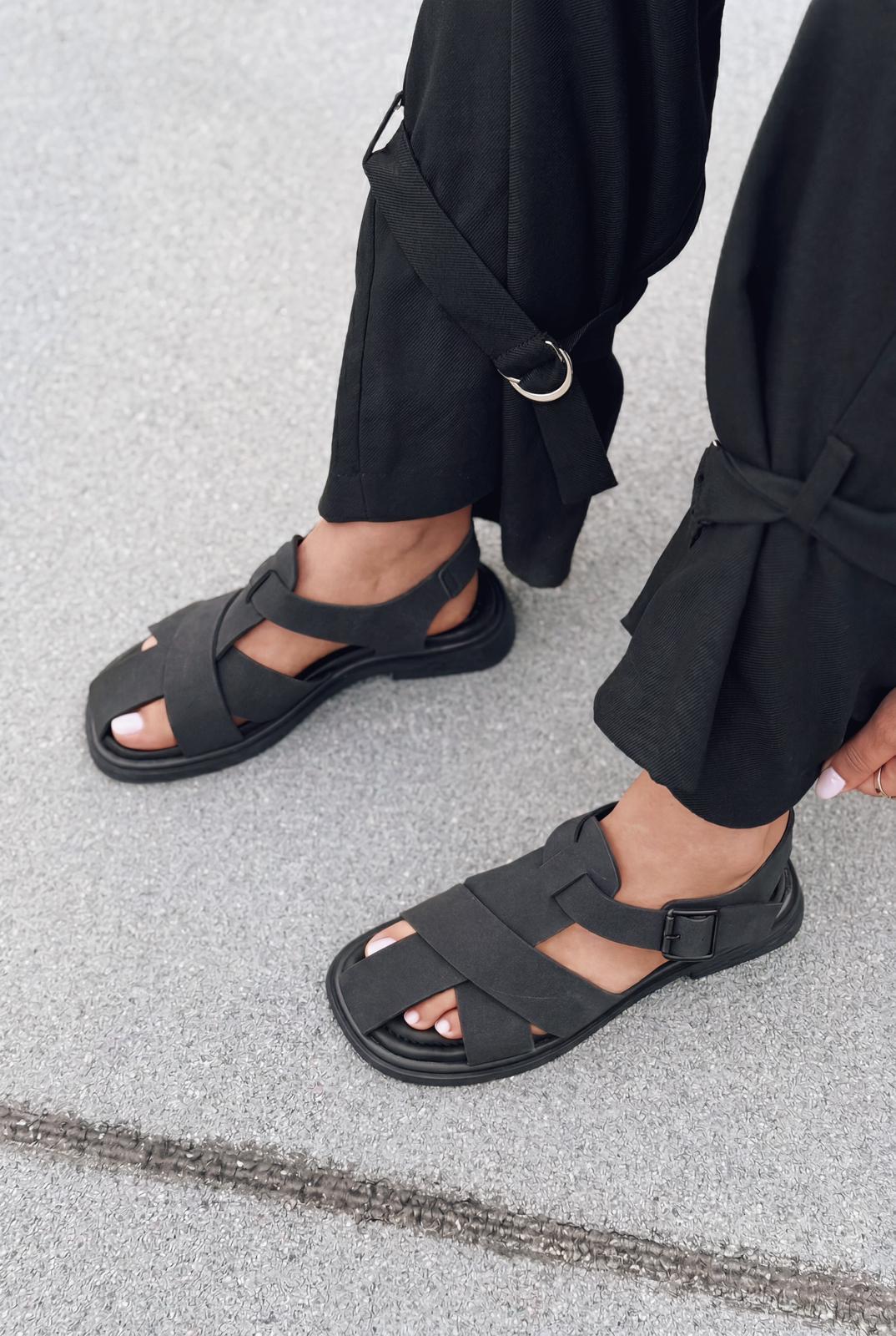 Evyra Siyah Süet Kadın Sandalet - ILOVESHOES
