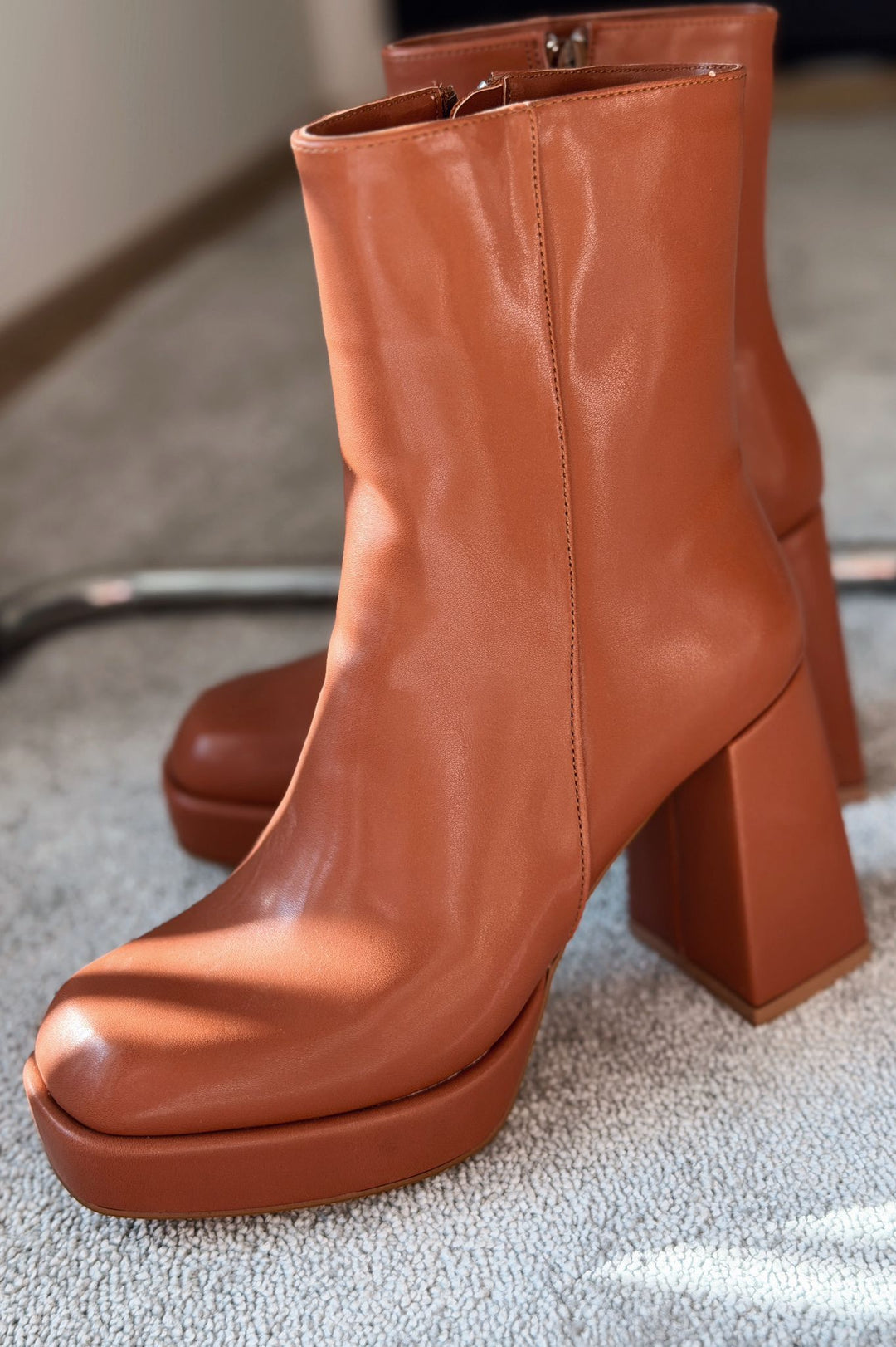 Rivoks Mat Deri Platform Topuklu Bot Taba - ILOVESHOES