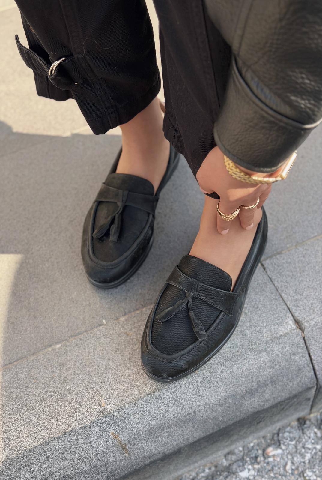 Yorvik Kadın Loafer Siyah Saten - ILOVESHOES