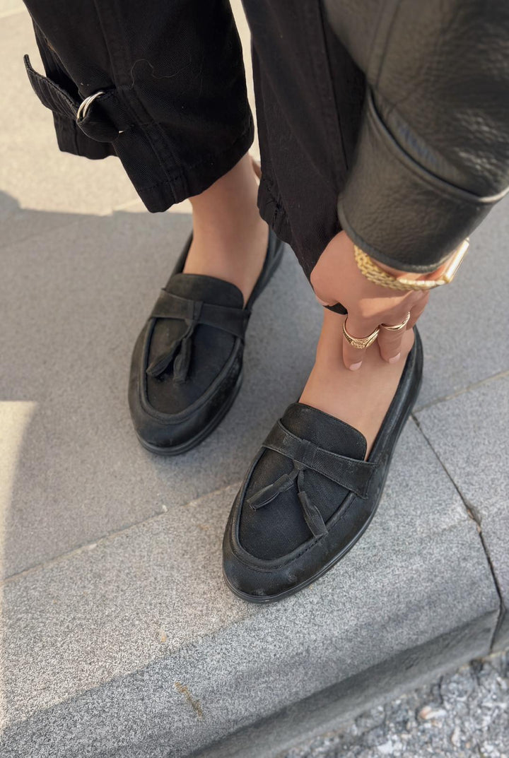 Yorvik Kadın Loafer Siyah Saten - ILOVESHOES