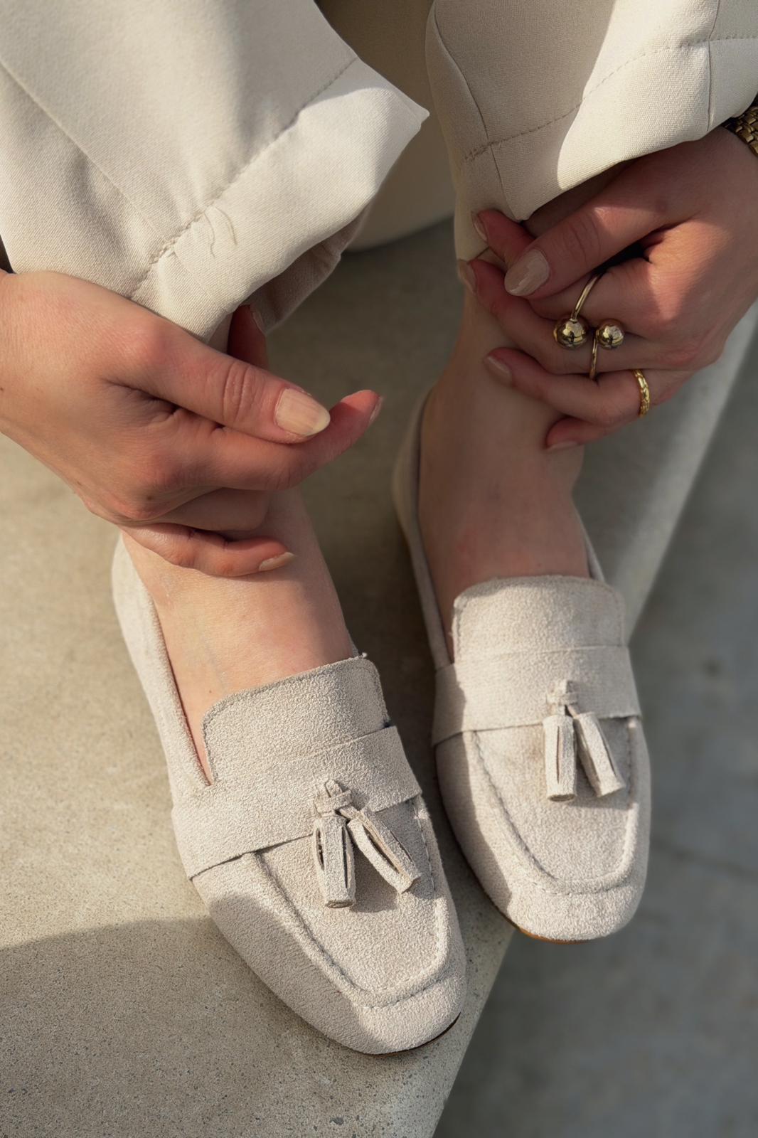 Olena Kadın Loafer Bej Süet - ILOVESHOES