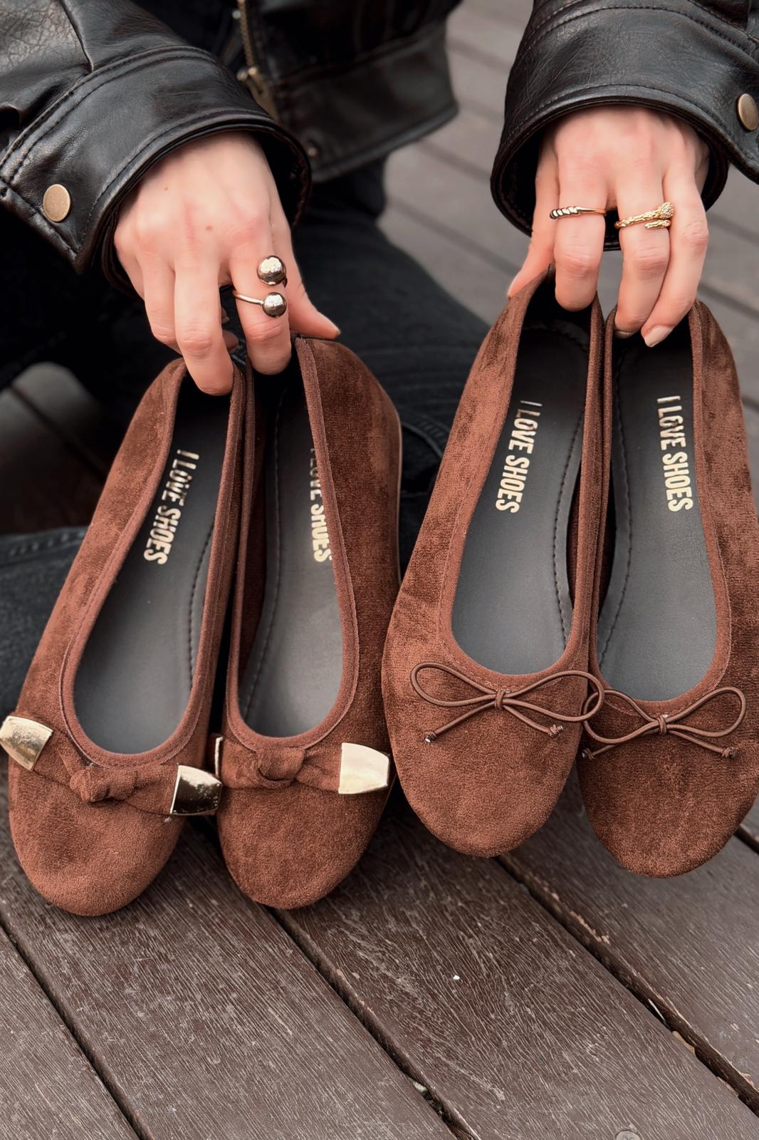 Orphel Kadın Babet Acıkahve Süet Dolgu Topuklu - ILOVESHOES