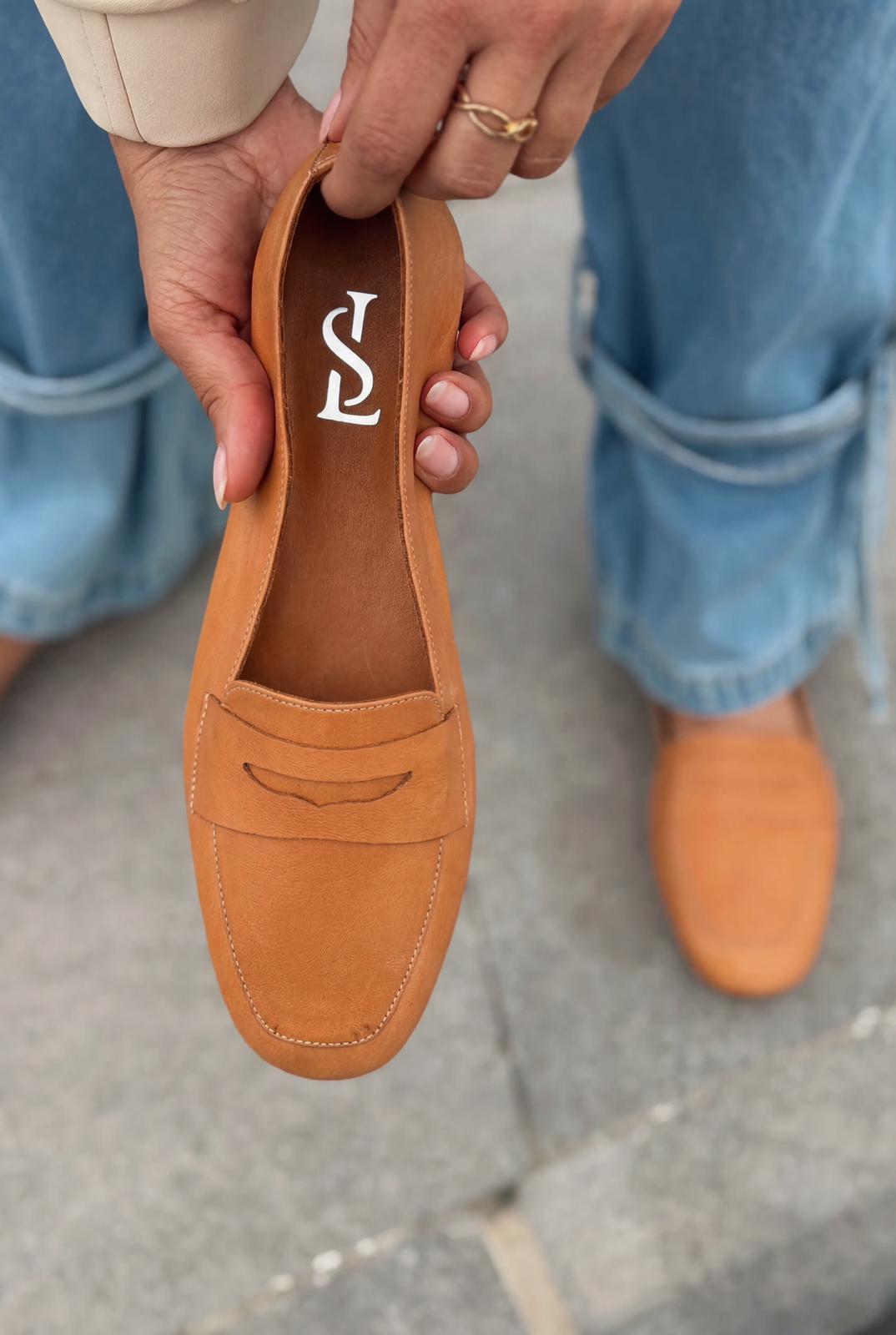 Melniel Hakiki Deri Kadın Loafer Turuncu - ILOVESHOES