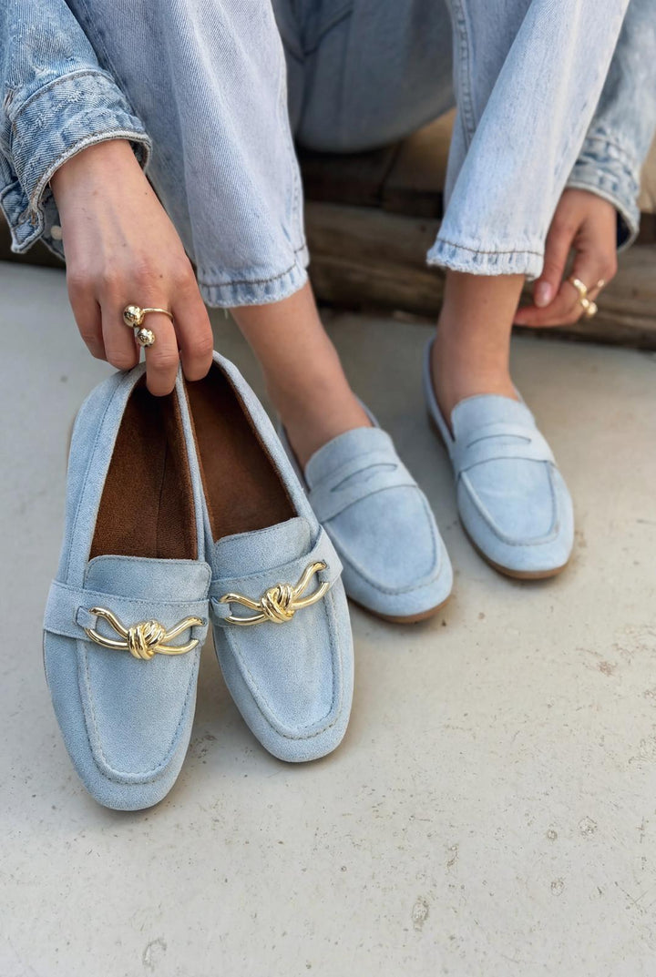 Avelis Kadın Loafer Bebek Mavisi Süet Fiyonk Detaylı - ILOVESHOES