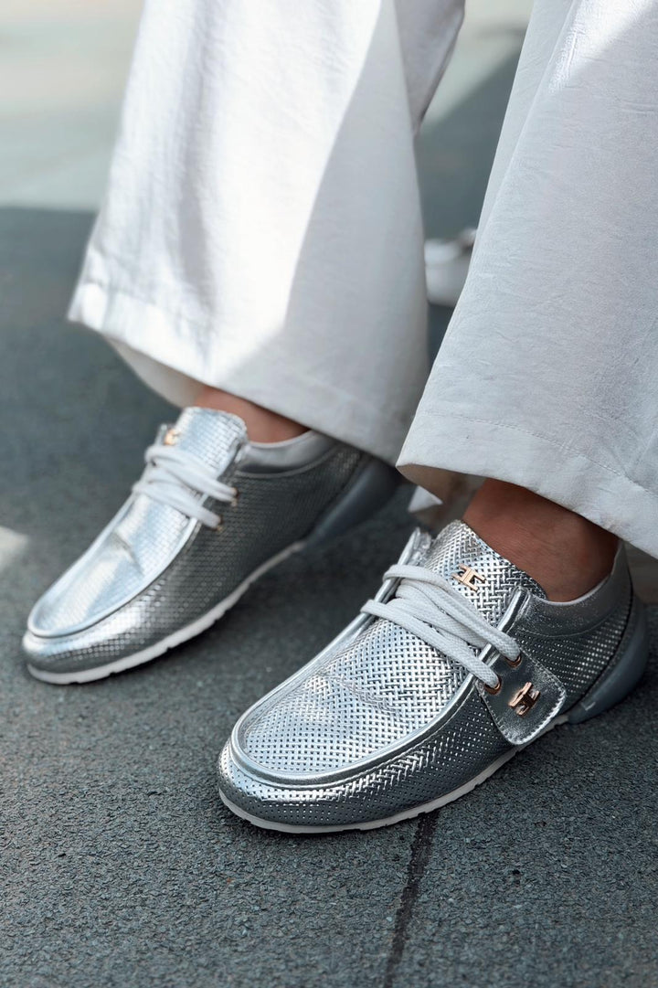 Vionelle Gümüş Parlak Deri Kadın Spor Ayakkabı - ILOVESHOES