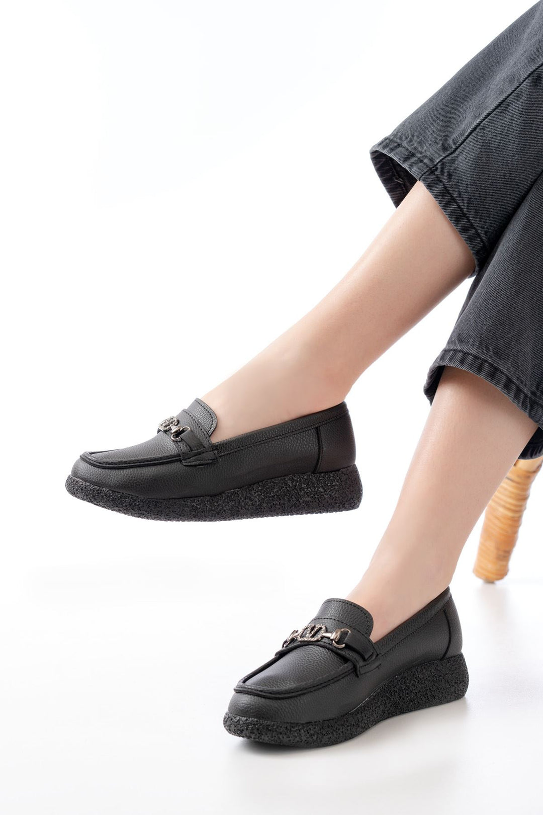 Sorina Mat Deri Yüksek Taban Siyah Kadın Loafer