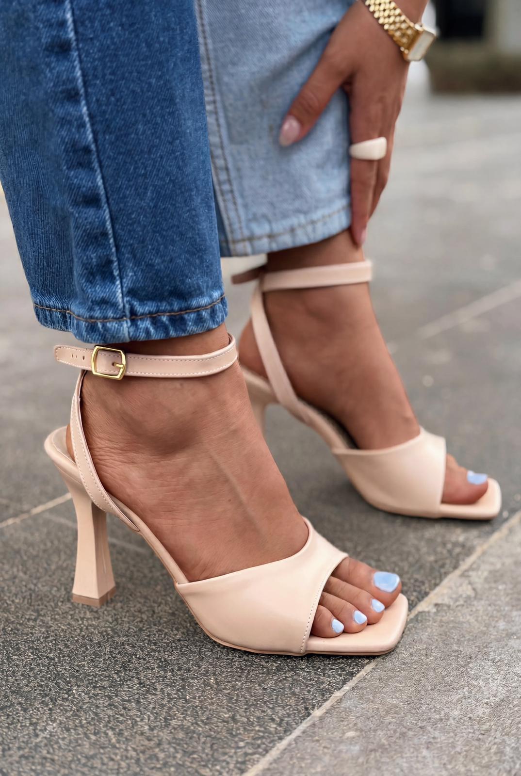Velniel Topuklu Sandalet Nude Mat Deri - ILOVESHOES