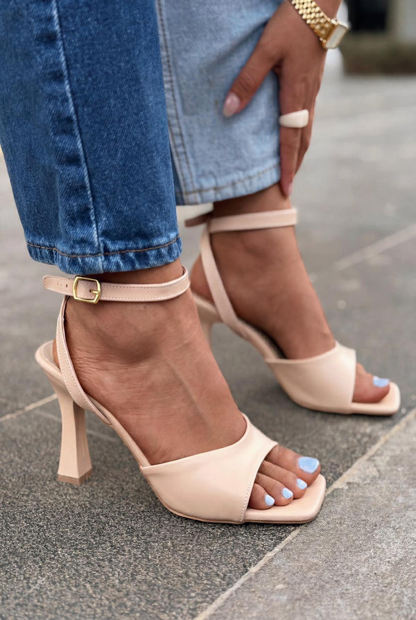 Velniel Topuklu Sandalet Nude Mat Deri - ILOVESHOES