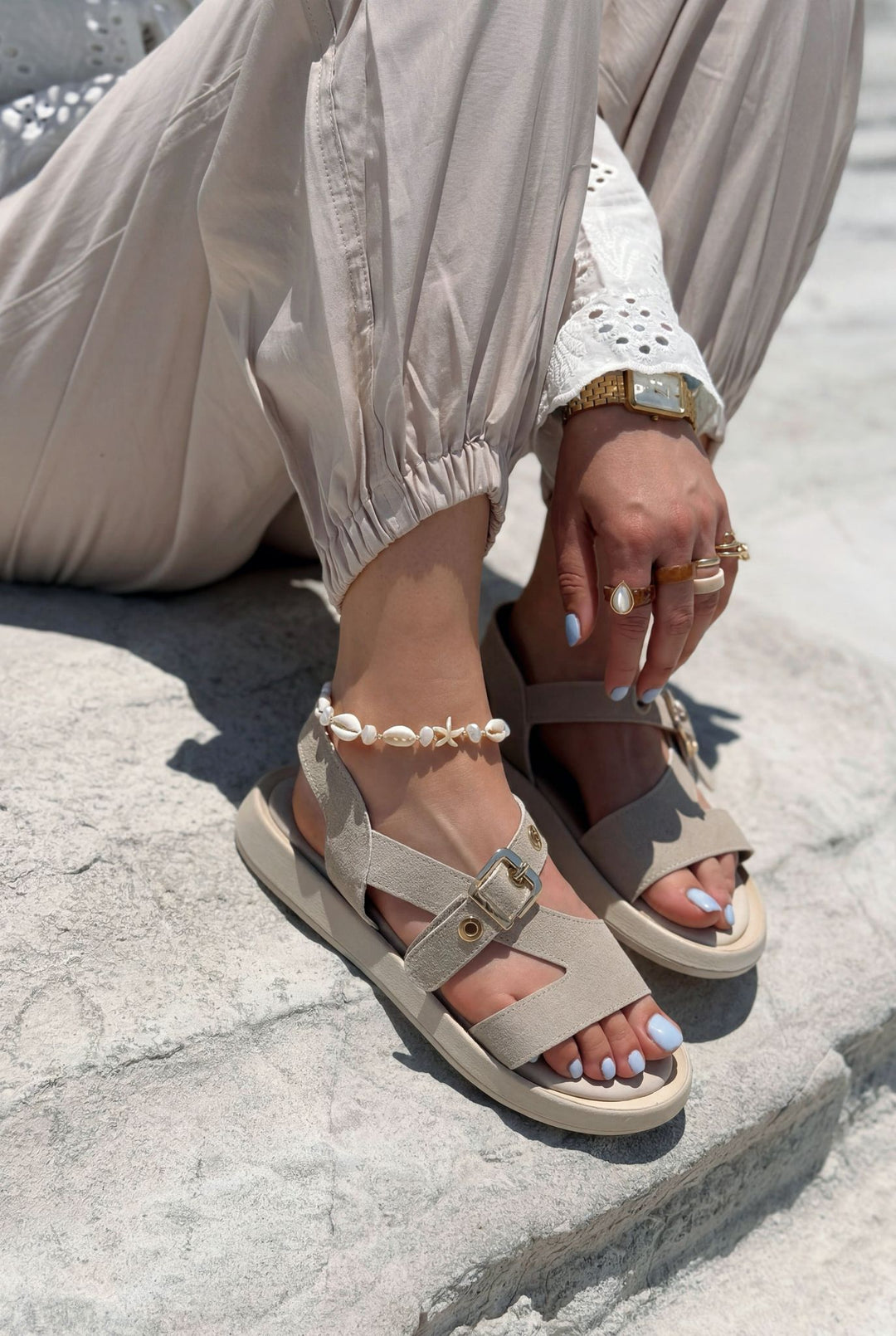 Melair Bej Süet Kadın Sandalet - ILOVESHOES