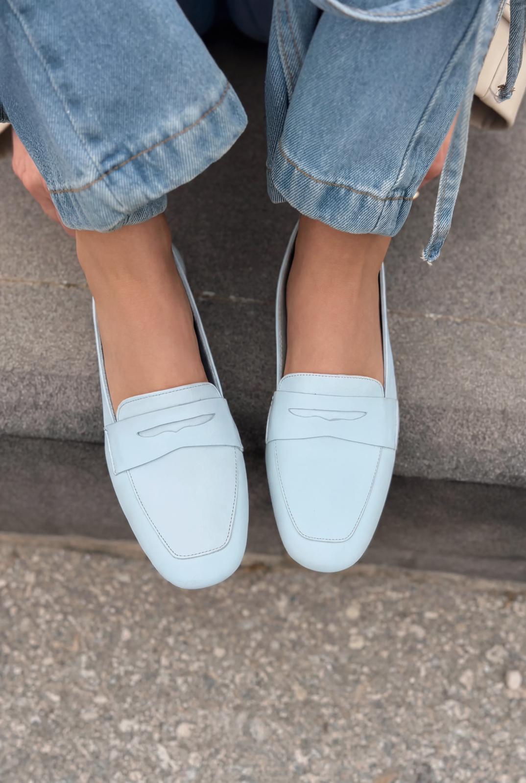 Melniel Hakiki Deri Kadın Loafer Bebek Mavisi - ILOVESHOES